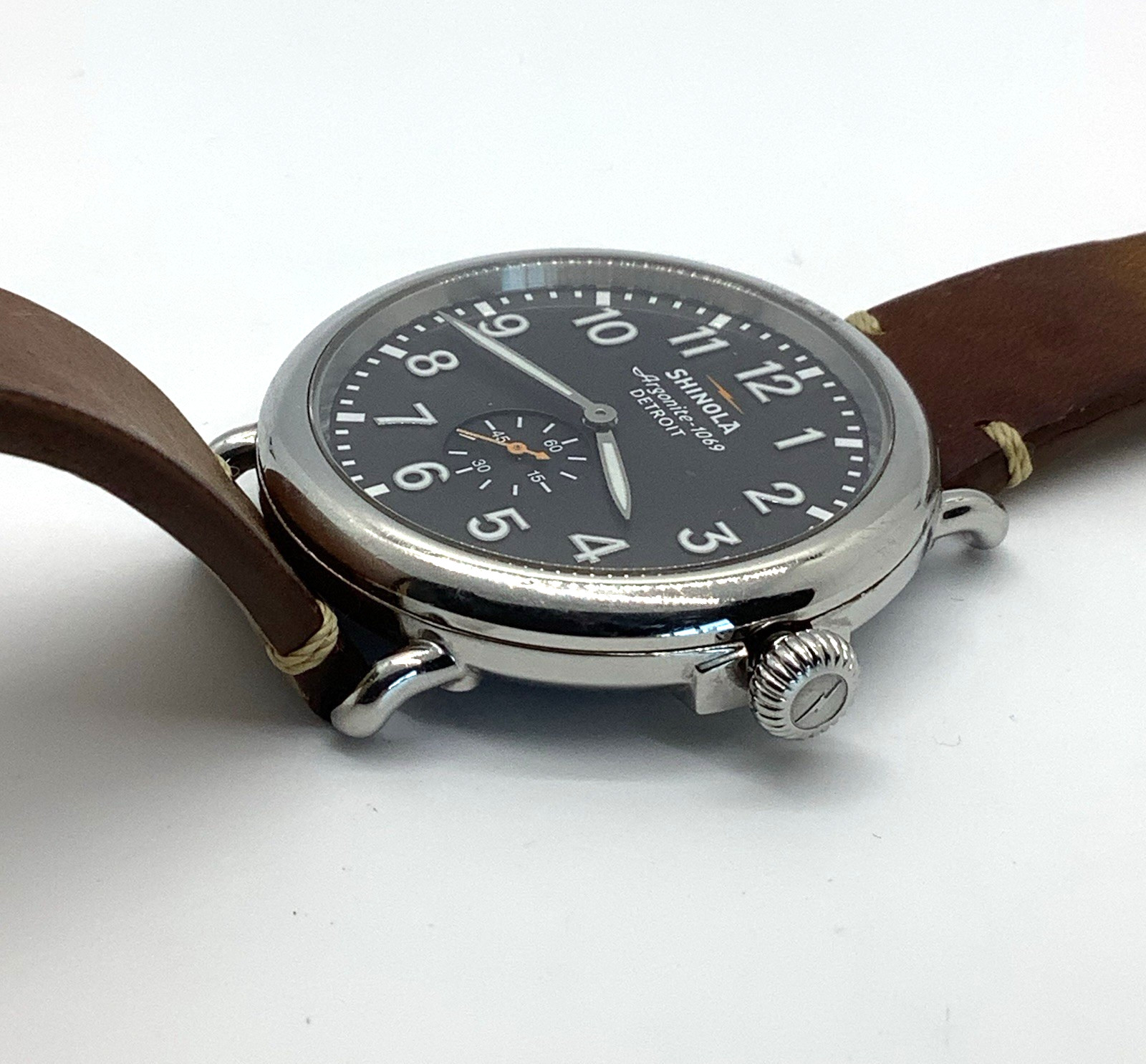 Shinola Argonite-1069 The Runwell Watch Brown Leather Band Not Ticking, As Is