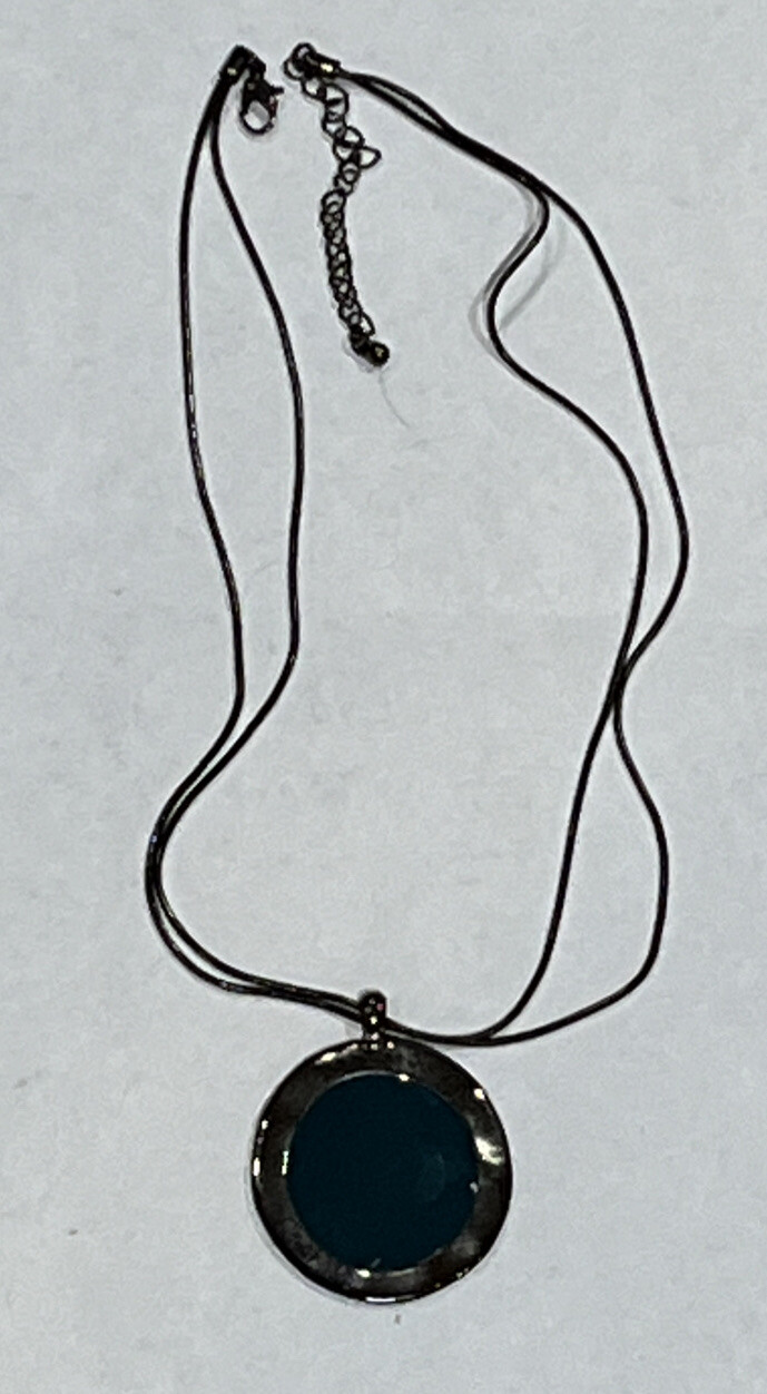 Black Metal Necklace With Round Deep Blue Pendant