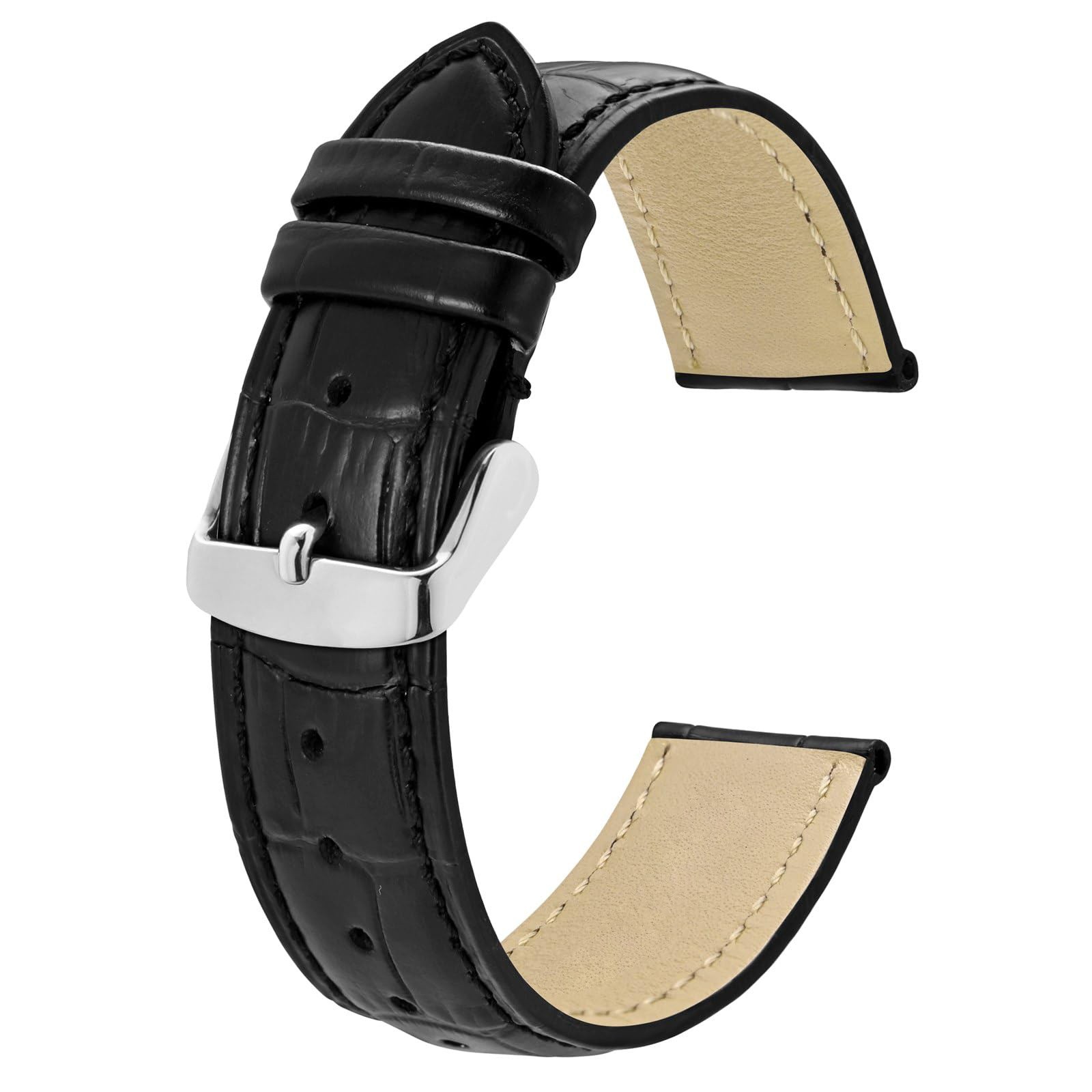 Genuine Leather Replace Stainless Steel Buckle Spare Watch Strap Width18-24mm