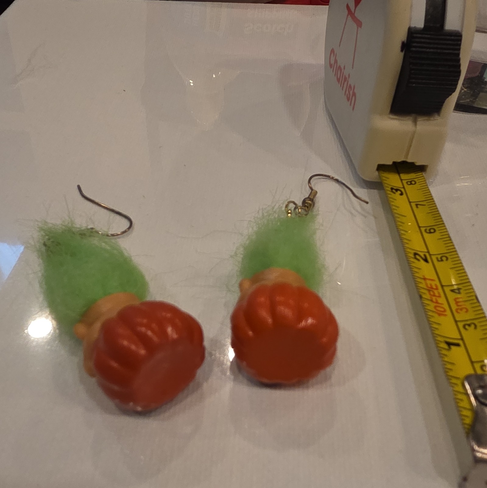 VTG Halloween Troll Doll Earrings RUSS Pumpkin Jack O Lantern Pierced Dangle y2k