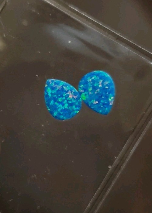 Two Set 0.38ct Loose Lab Created Pear Cut Blue Pink GreenTriplet Opal 5 x 4.5 mm