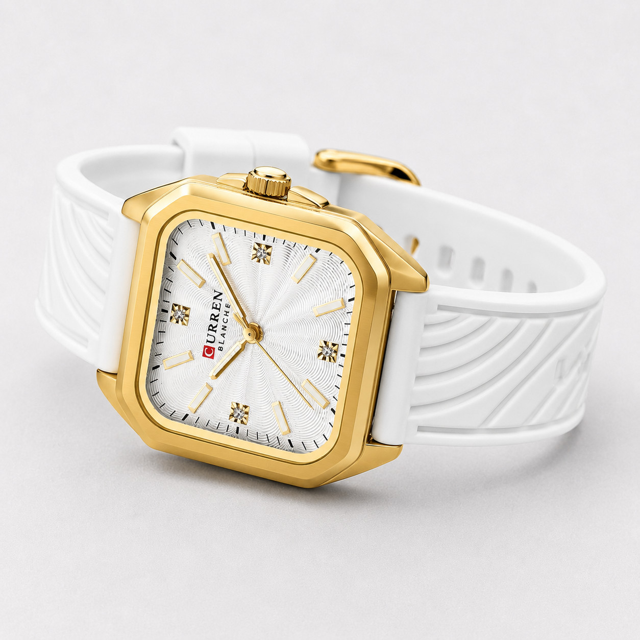 CURREN Womens White Leather Watch Gold Square Case Quartz 3ATM 30mm