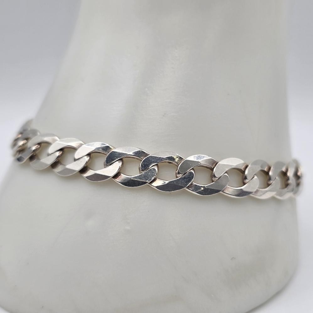 SAC 8″ 925 Sterling Silver 7.5mm Diamond-Cut Curb Link Chain Bracelet ITALY