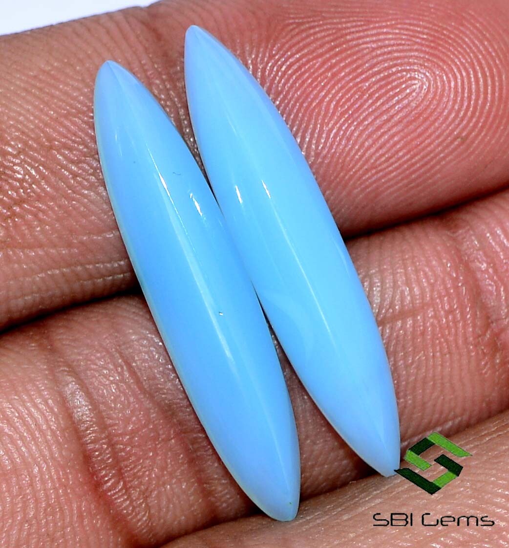 30×6 mm Natural Chalcedony Fancy Long Shape Cabochon Pair 13.21 CTS Loose Gems