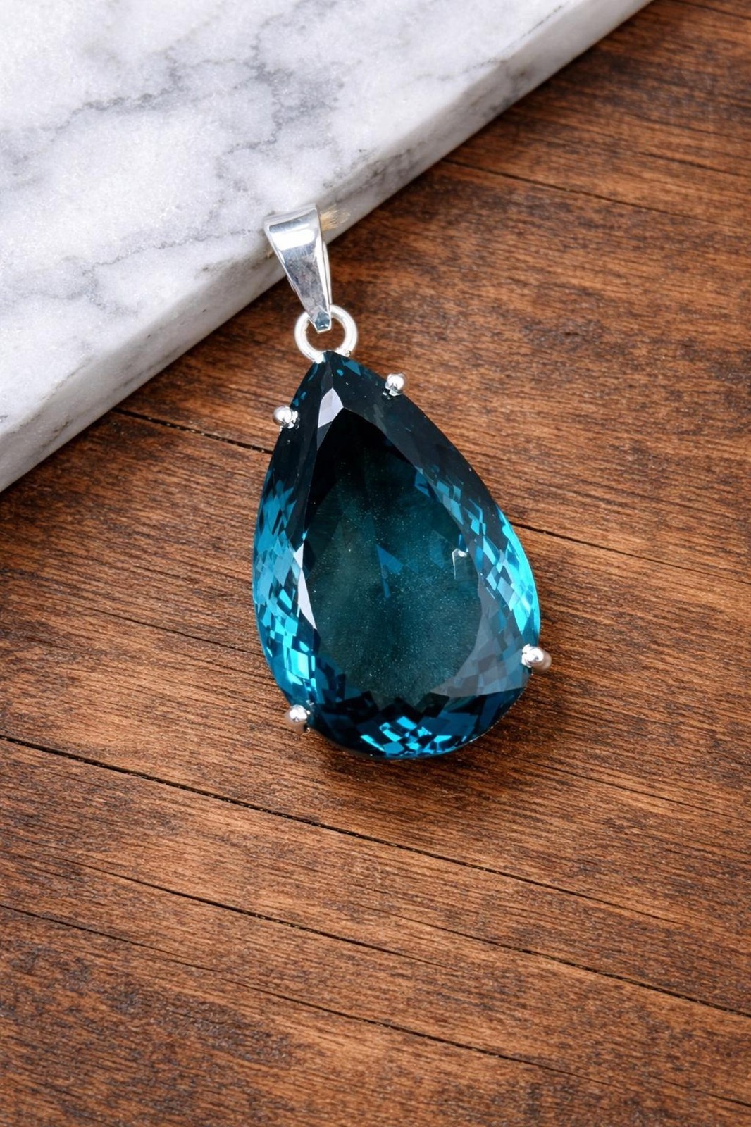 GIE Certified Natural 68 Ct London Blue Topaz Pear Cut Pendant Loose Gemstone