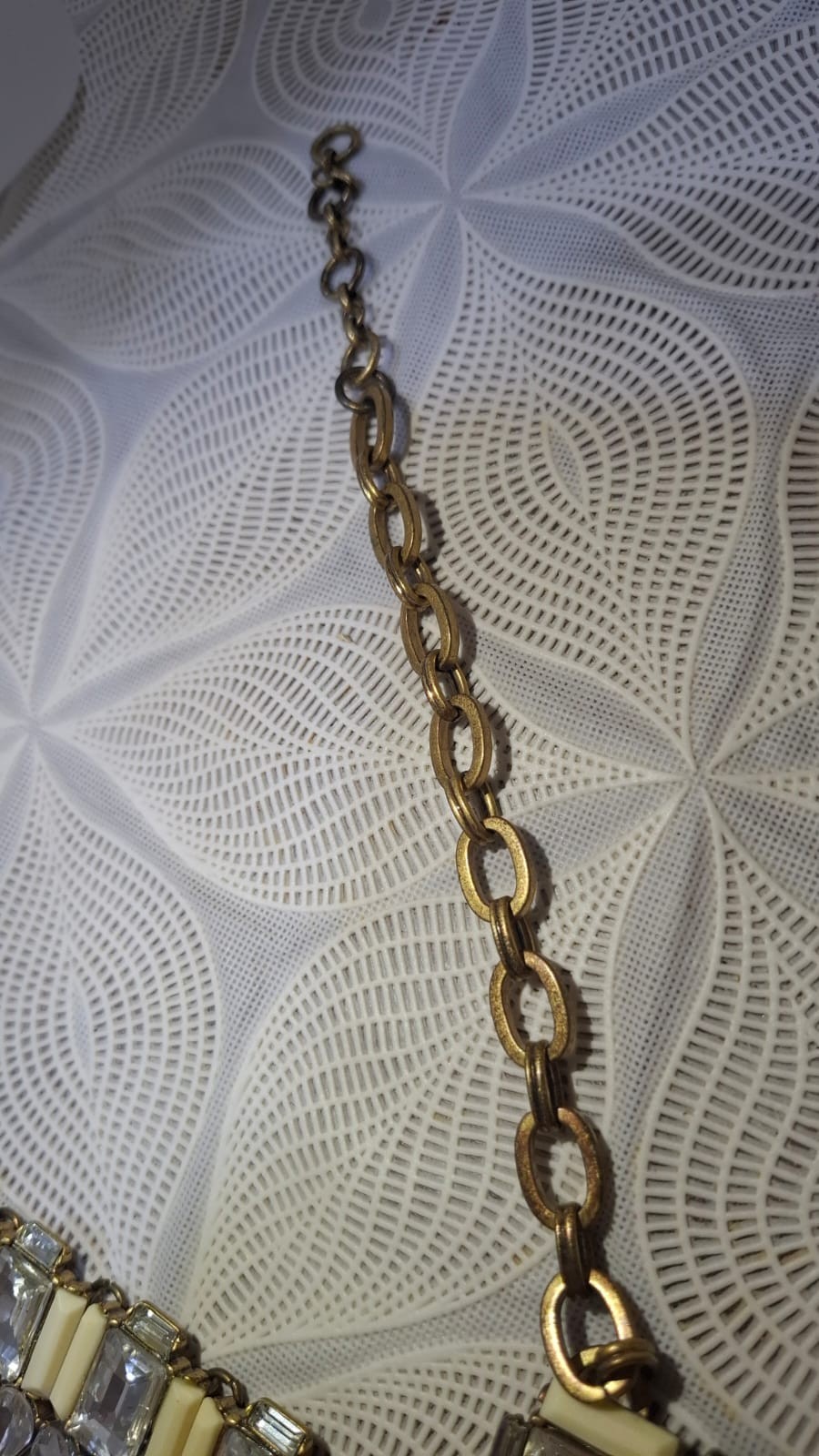 J. Crew Necklace, Faux Crystal and White Acrylic, Gold Tone Chain