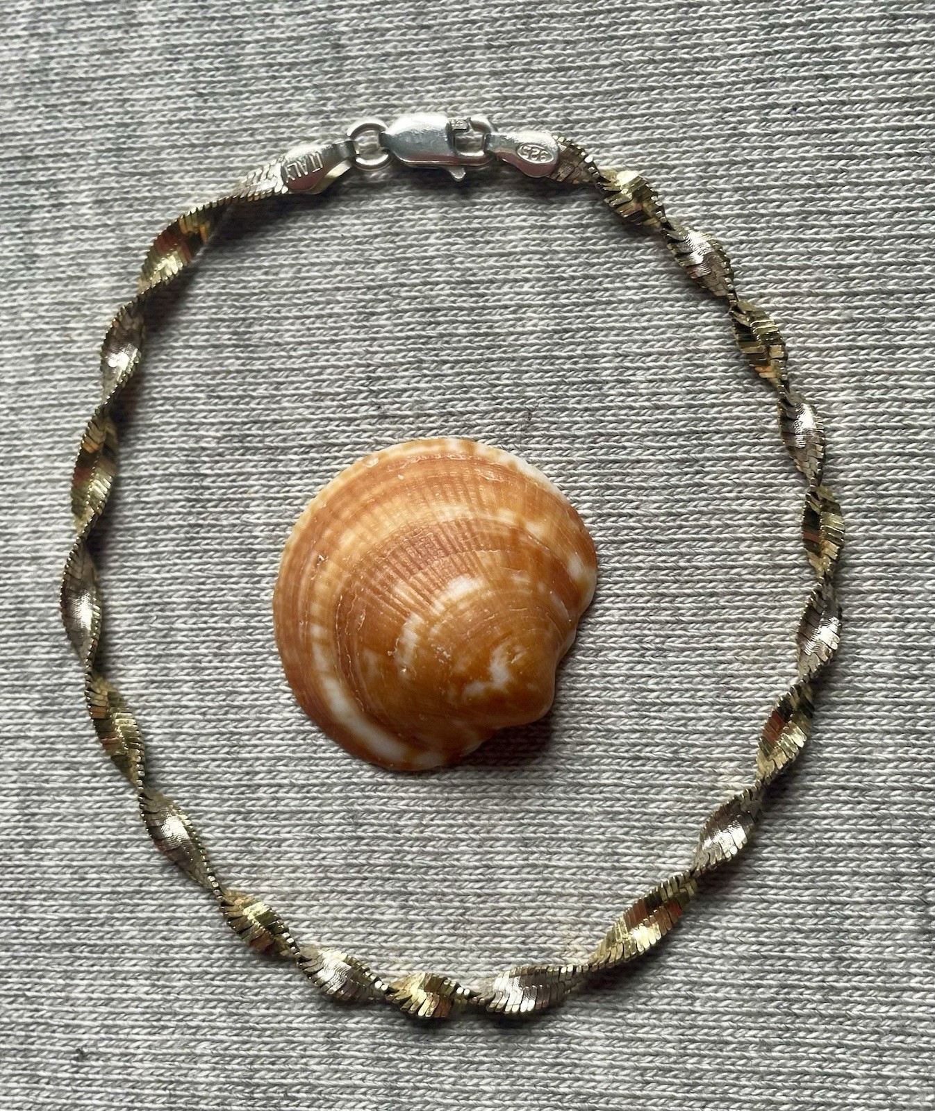 3 Grams 925 Sterling Silver&Gold 2 Tone Bracelet 7.5” Twisted Herringbone ITALY