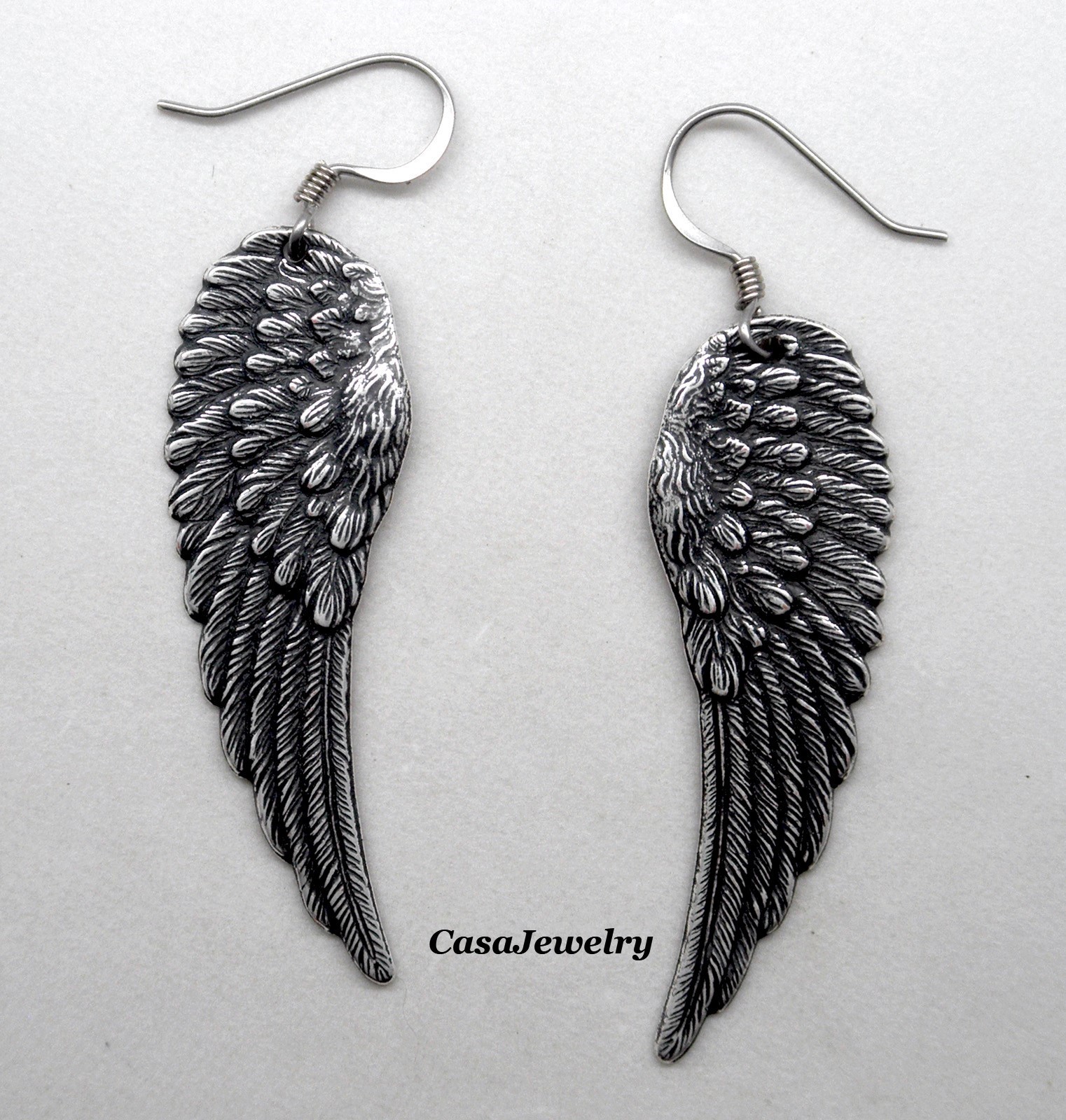 #5034 ANTIQUED STERLING SILVER PLATED LEFT&RIGHT ANGEL WINGS – 2 Pcs (1 Pair)