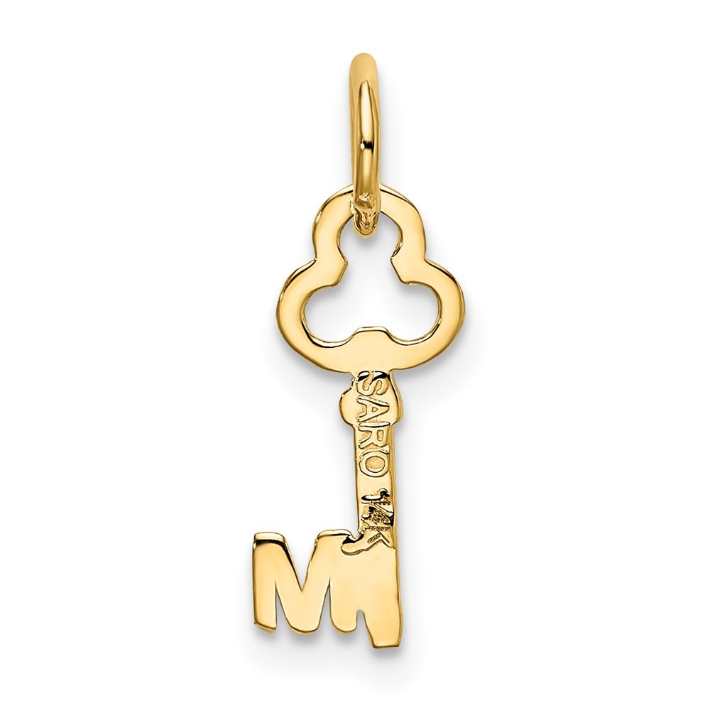 14k Yellow Gold Key Letter M Initial Fancy Charm Pendant L-15.53mm, W-6.88mm