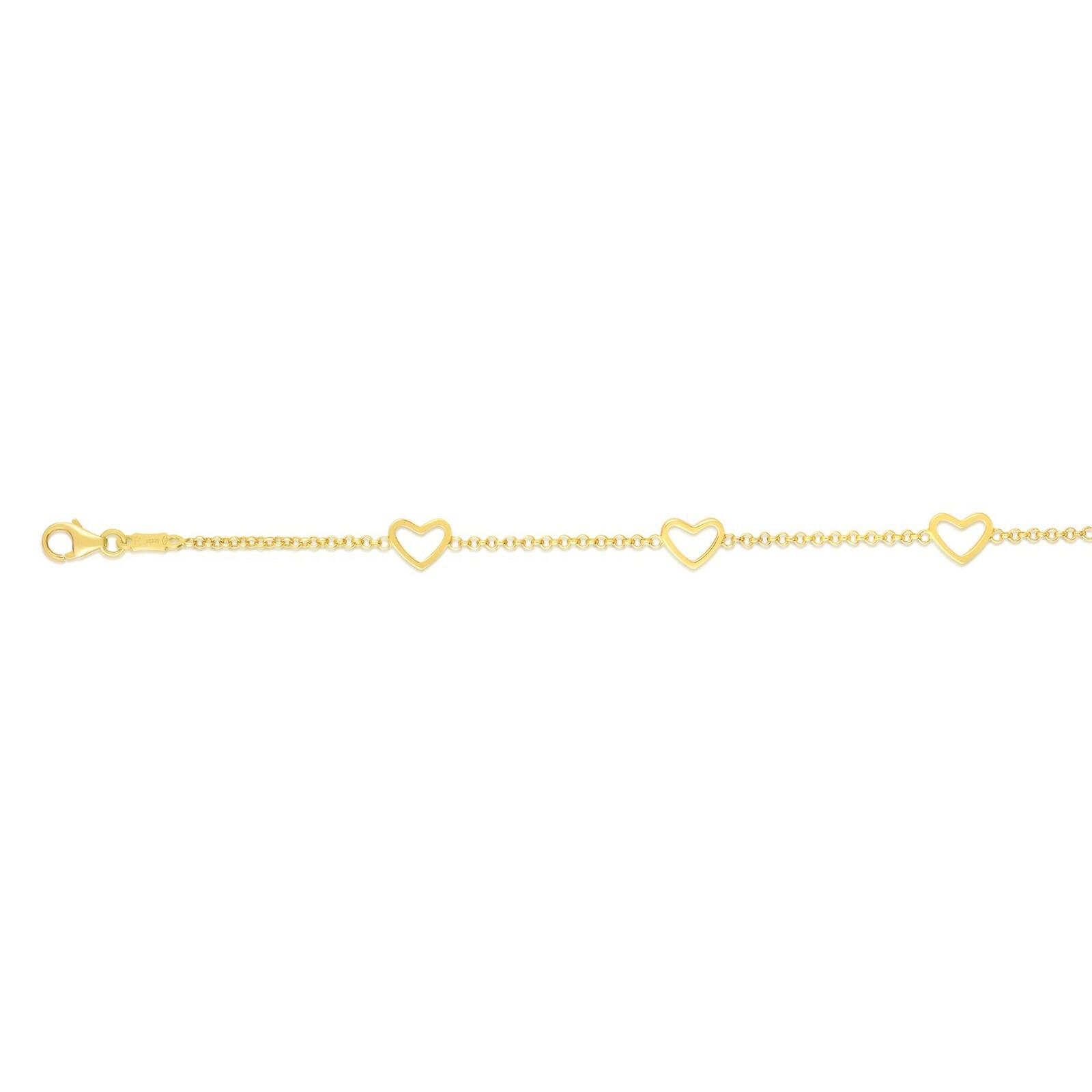 14k Yellow Gold 6″ Child Shiny Fancy Heart Bracelet with Lobster Clasp 1.4Grams