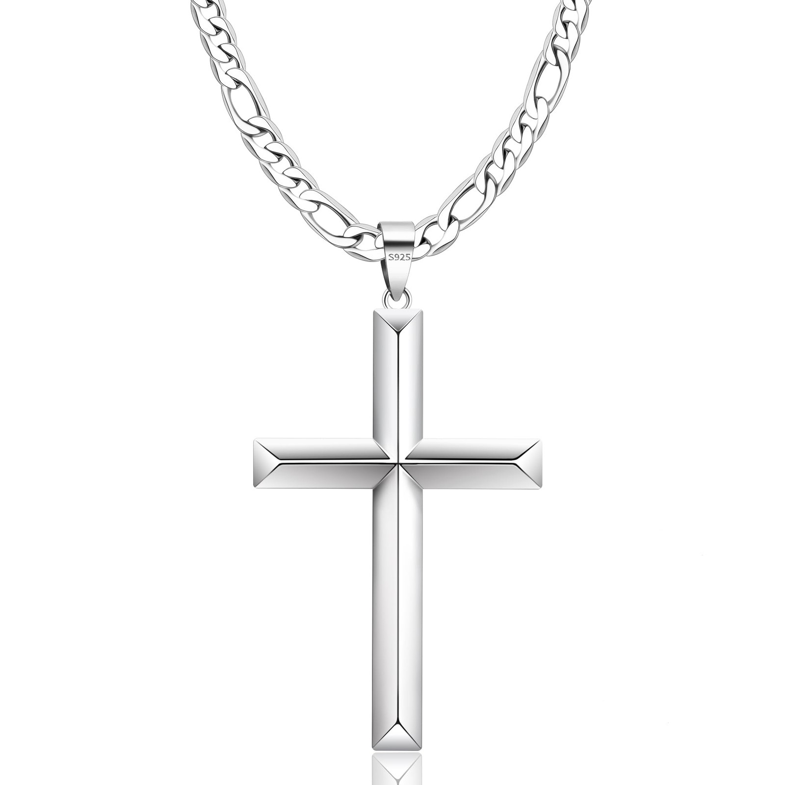 Rasetil 925 Sterling Silver Cross Necklace for Men Women 51 cm=20 in, silver