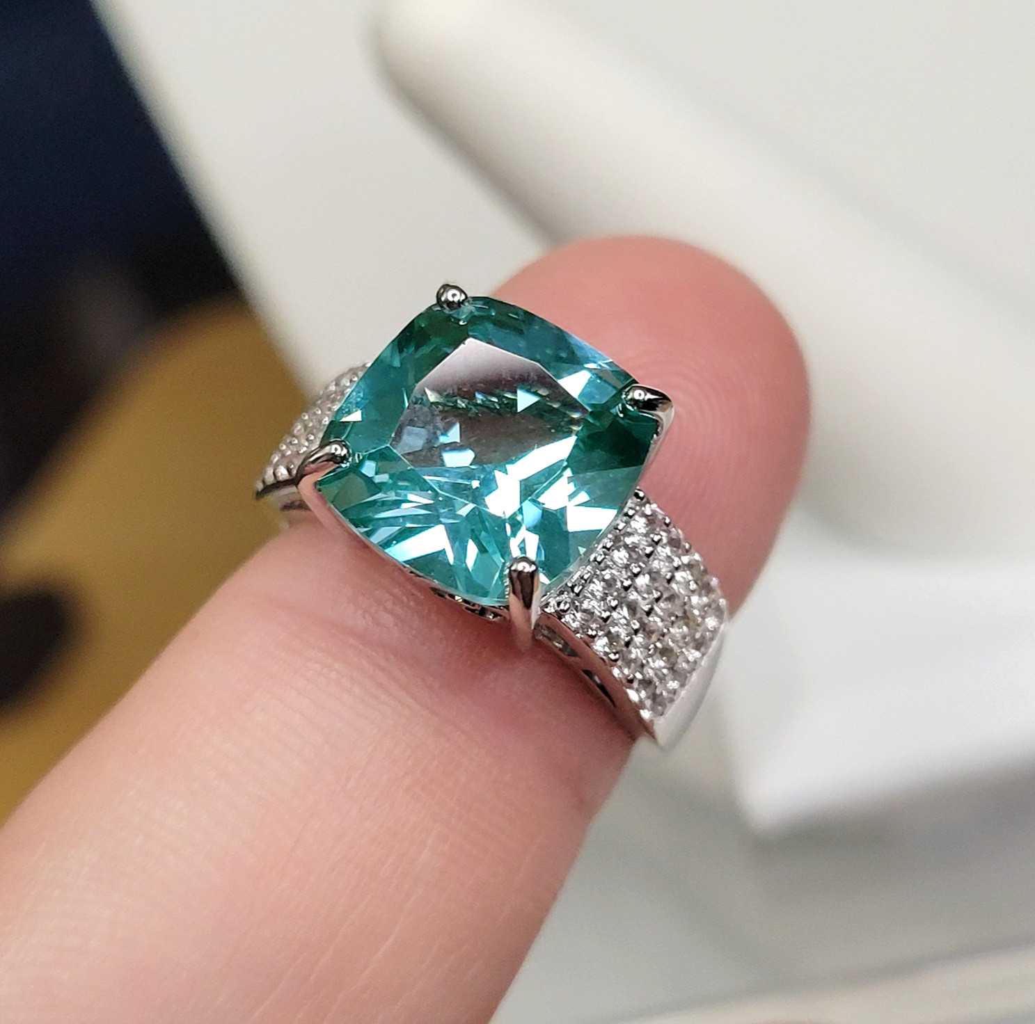 JTV BBJ 925 Green Spinel Gemstone Ring 7.69ctw Rhodium over Sterling Silver sz8