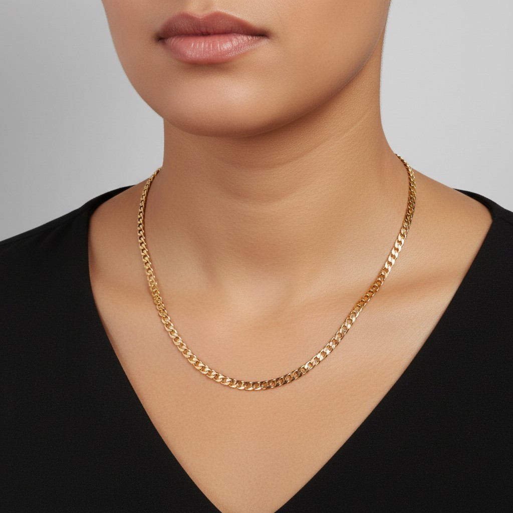 Bold 14K Gold Plated Flat Cuban Chain Necklace 5mm – Slim Cuban Link Chain