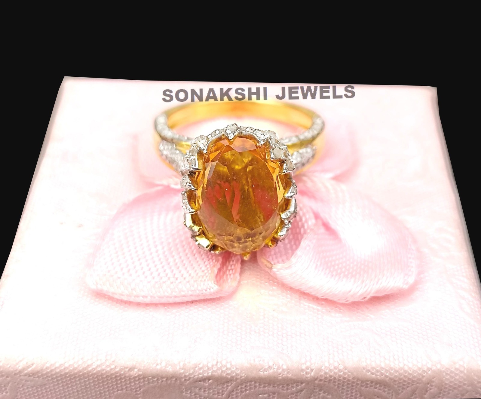 Handmade Design Citrine Silver Ring 925 Sterling Silver Diamond Rings