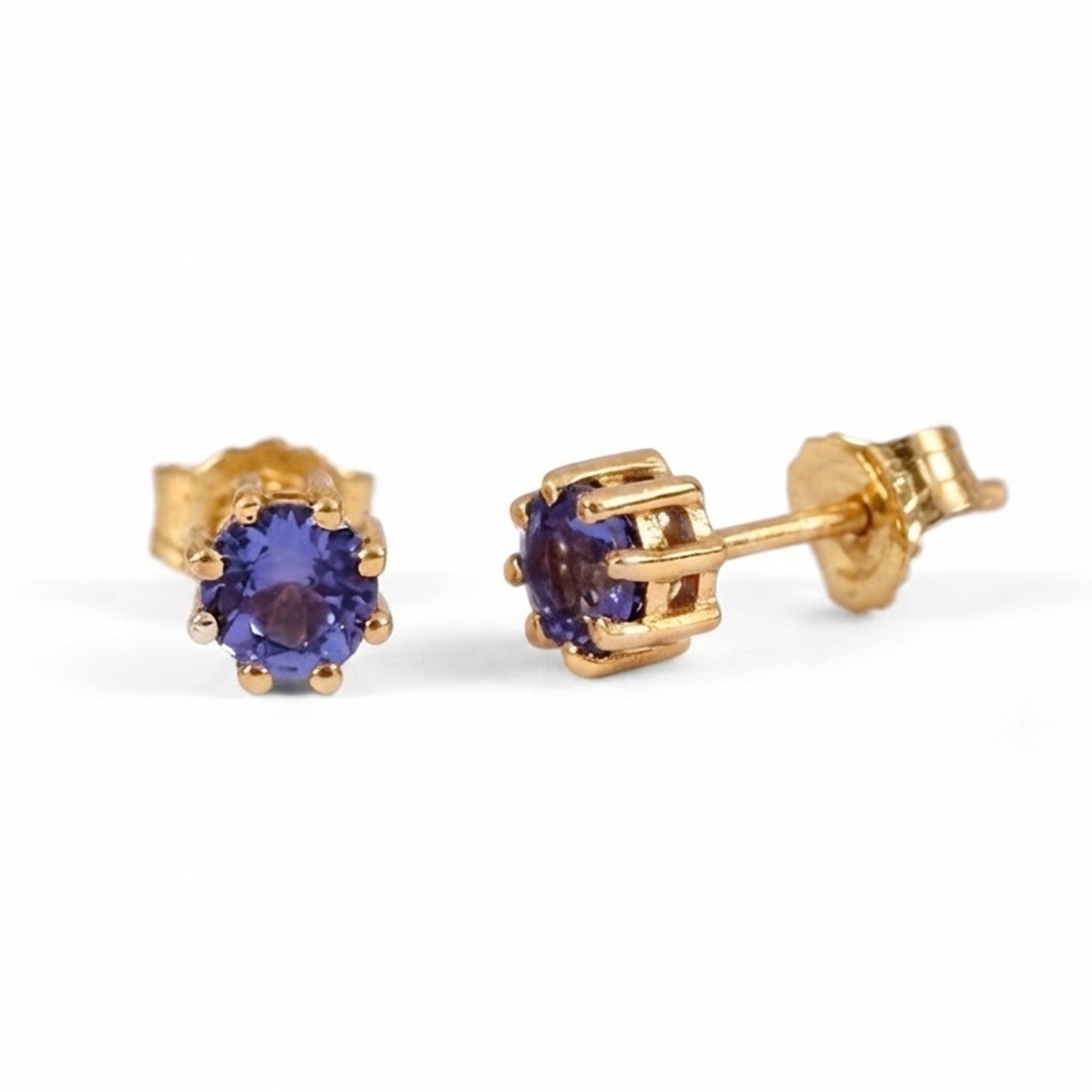 3.5 mm Round Natural Tanzanite Minimalist Stud Earrings 9k Solid Gold Jewelry