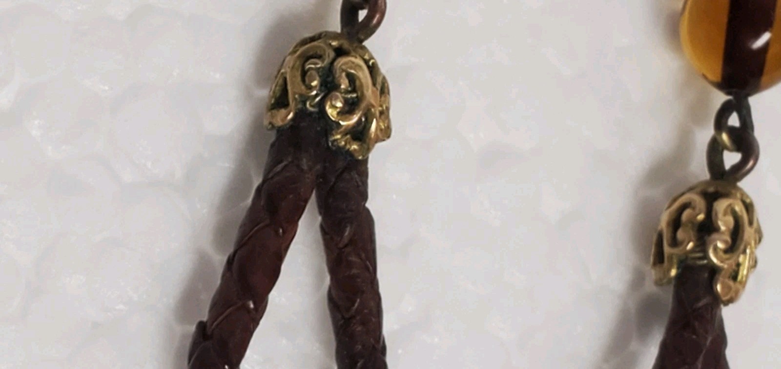 1920s ART DECO ~ LOUIS ROUSSELET Glass & Plaited Leather PENDANT Y NECKLACE