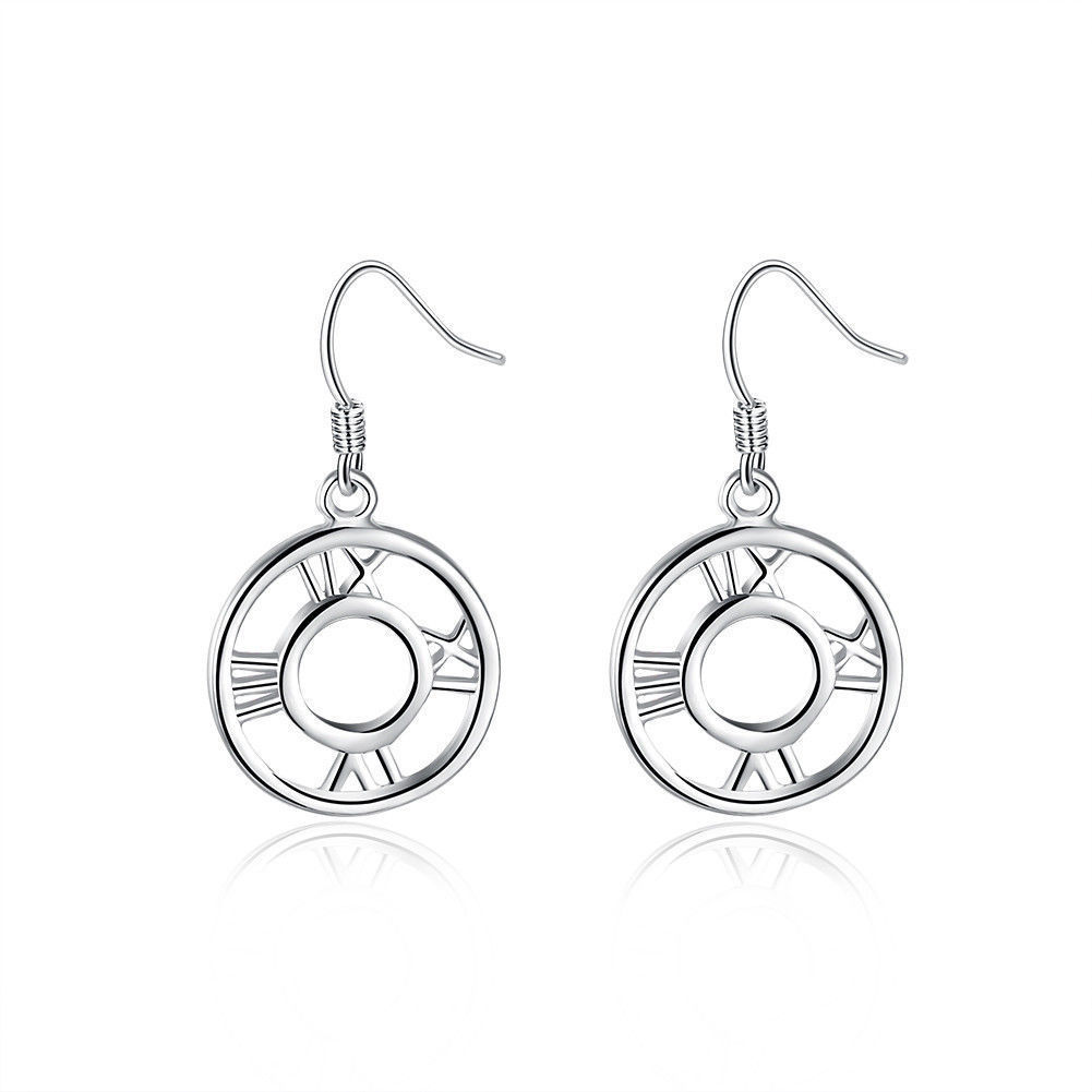 Fashion Jewelry Silver Plated Roman Numerals Round Drop Earrings 40-11