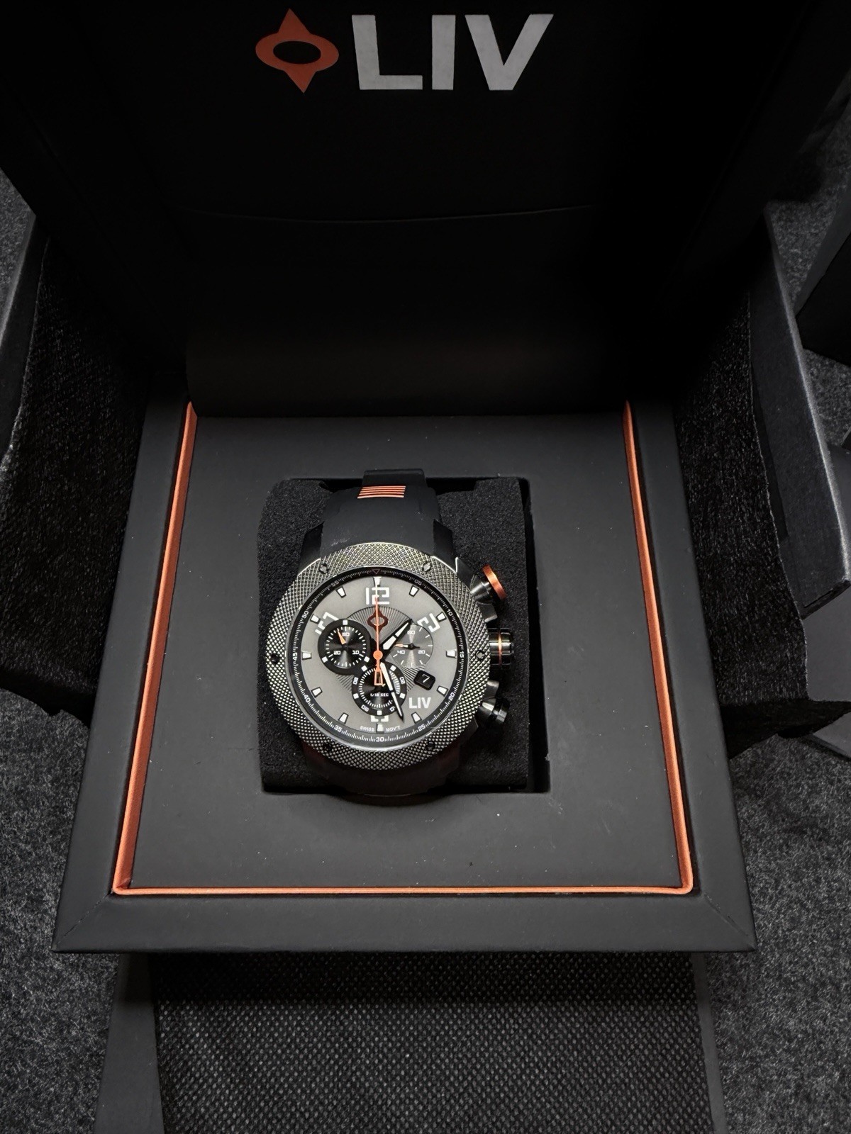 LIV GX1 Cool Gray Chronograph with Stainless Steel Bracelet & Black Silicone Stp