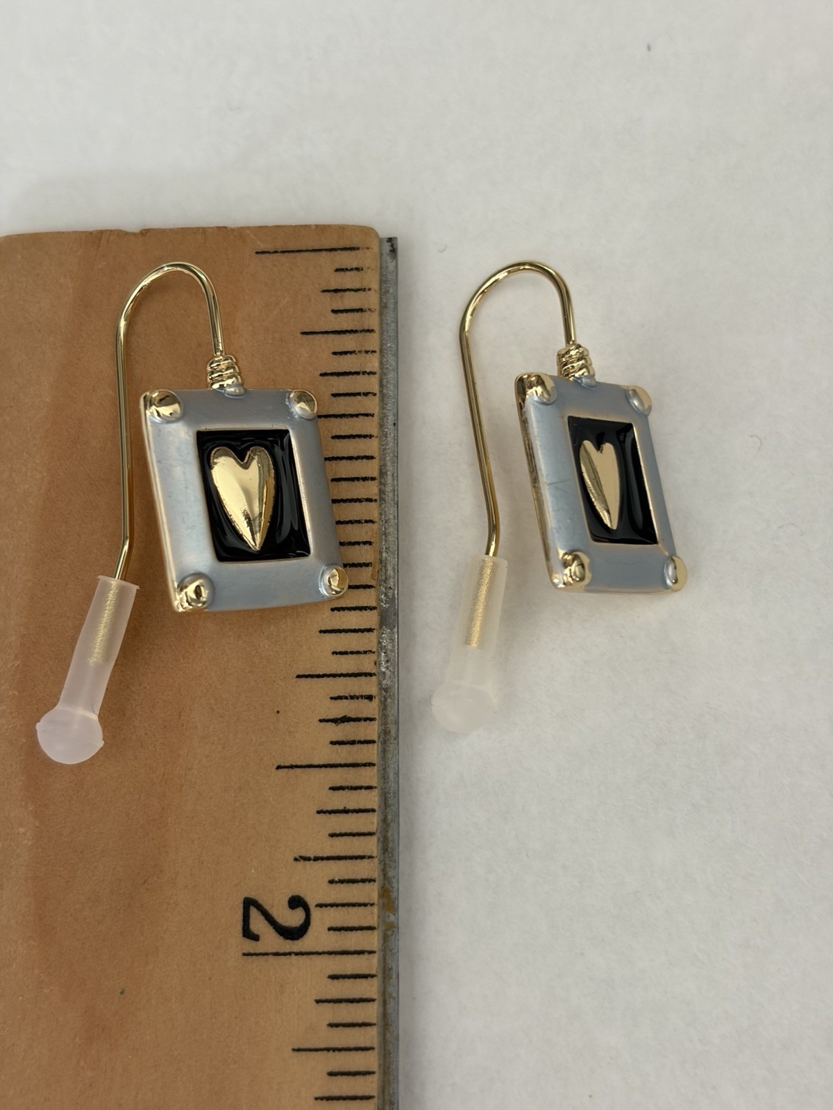 Gold/Silver/Black Tone Metal Rectangle Heart Dangle/Drop Hook Earrings, No Stone