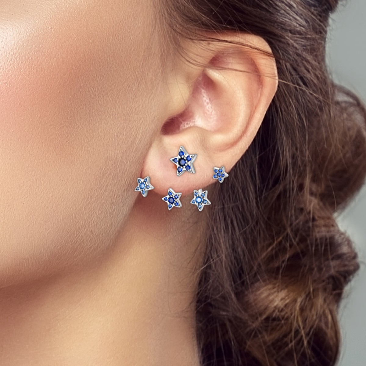 LAZA European Women Blue AAA CZ Stars 925 Sterling Silver Stud Earrings Jewelry