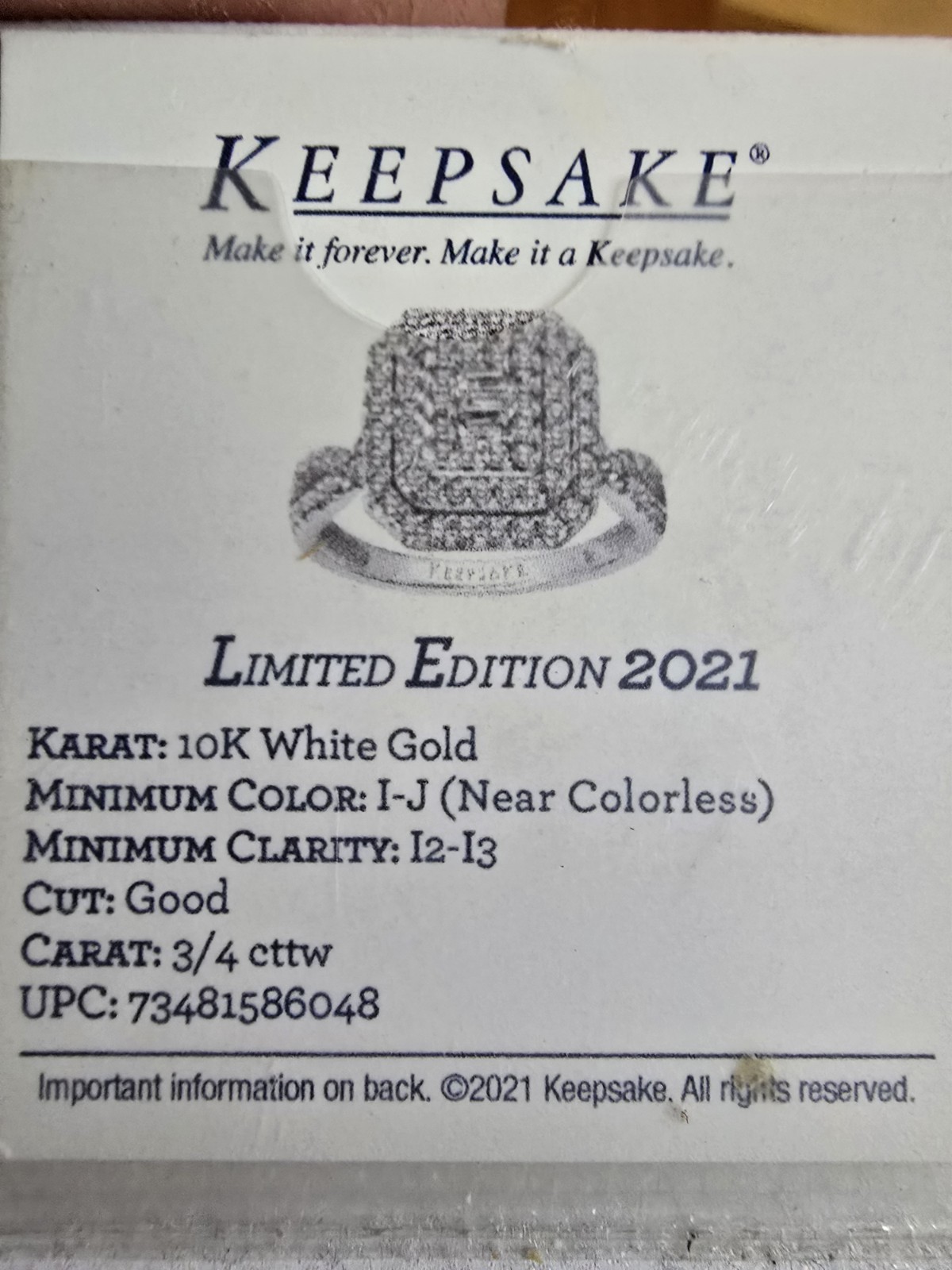 Keepsake Limited Edition 2021 3/4 CTTW Natural Diamond Ring 10K White Gold w Box