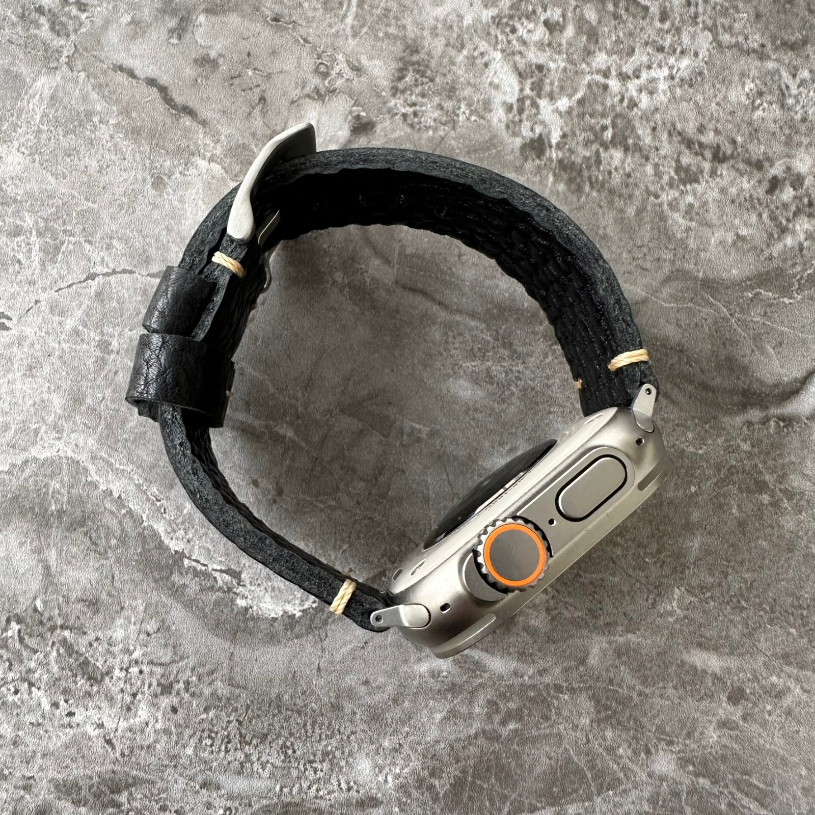 Thick Lychee Dark Black Leather Watch Strap Band For Apple Watch Ultra 1 2 49mm