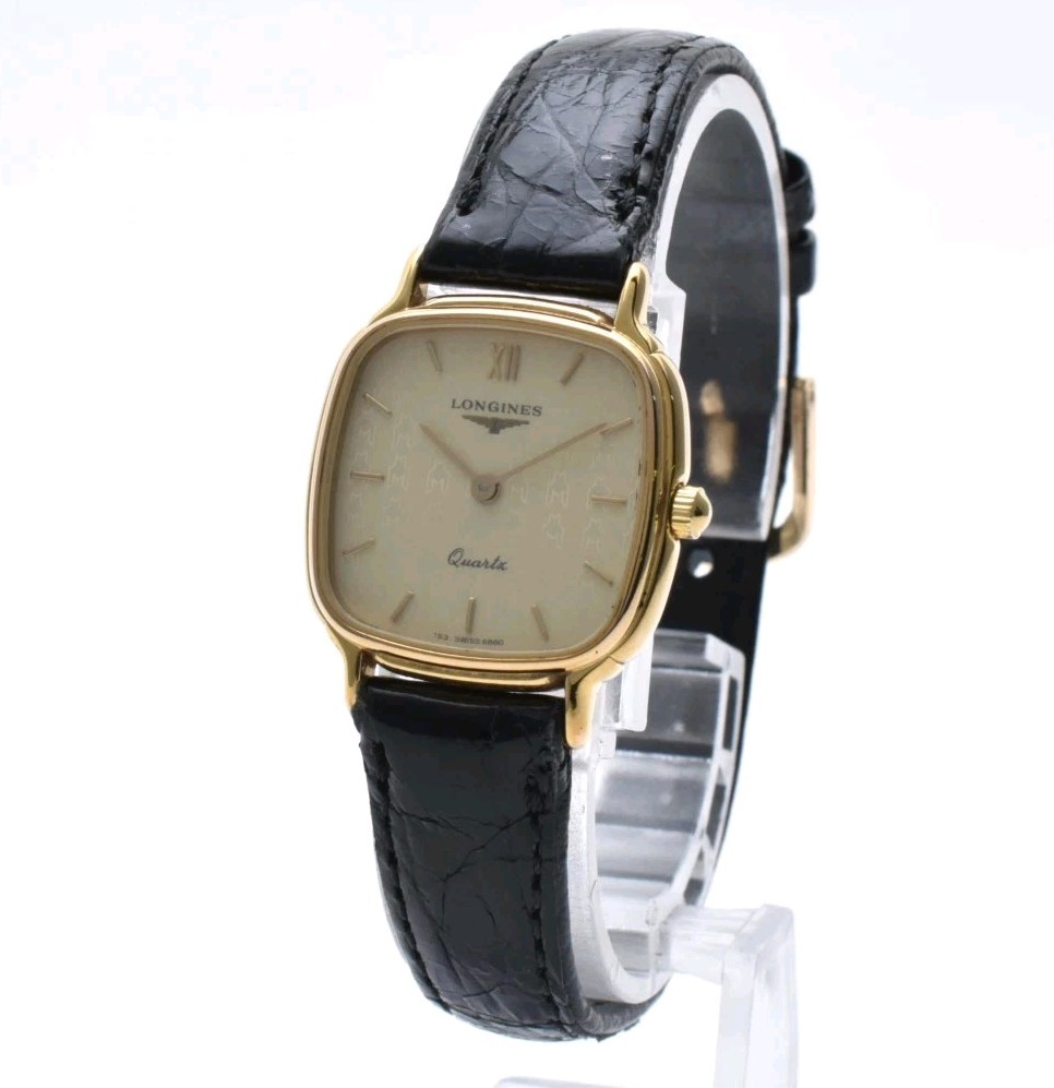 Vintage [N MINT] Longines 153 6880 Square Gold Dial 22mm Qz Ladies Watch JAPAN