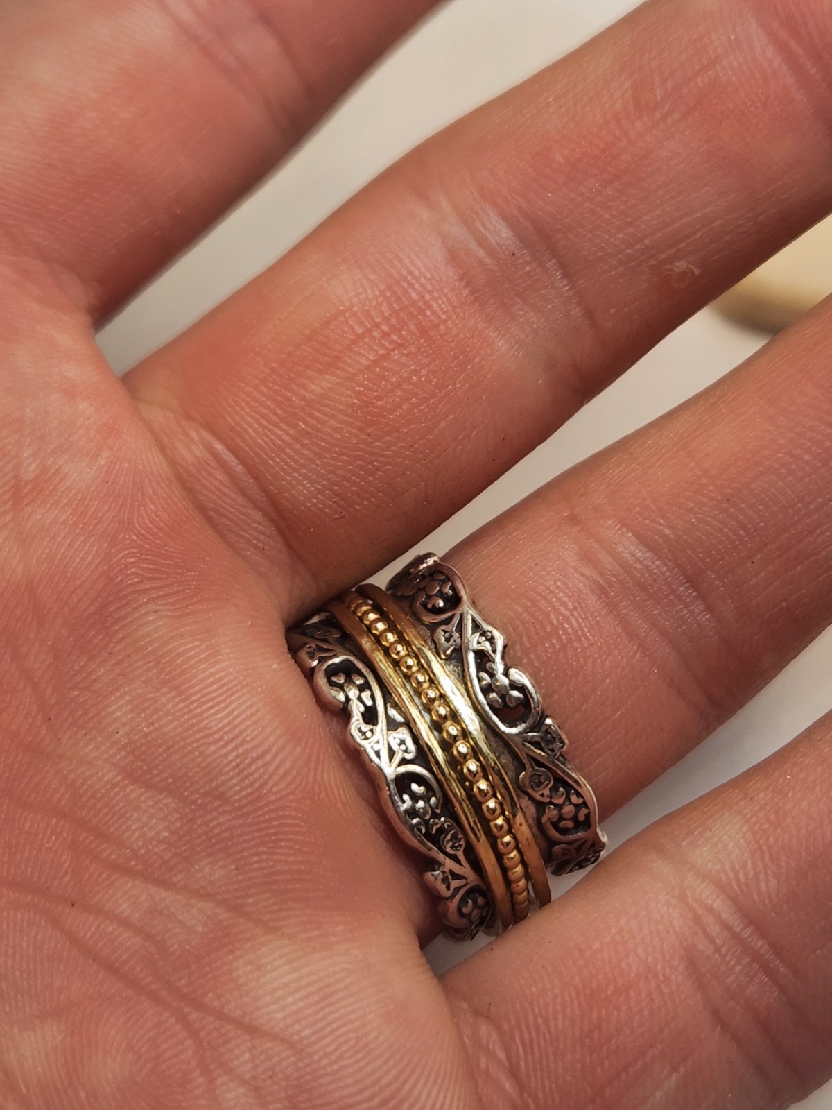 Paz Creations Sterling Silver Lace & Gold Plated Spinner Ring Sz 8 925 ISRAEL PZ