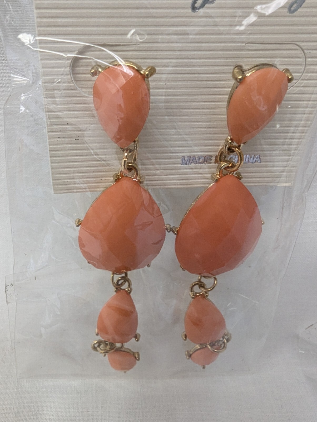 4 Pairs Colorful Dangle Post Earrings 3 inches Long Pink, Green, Orange, Yellow