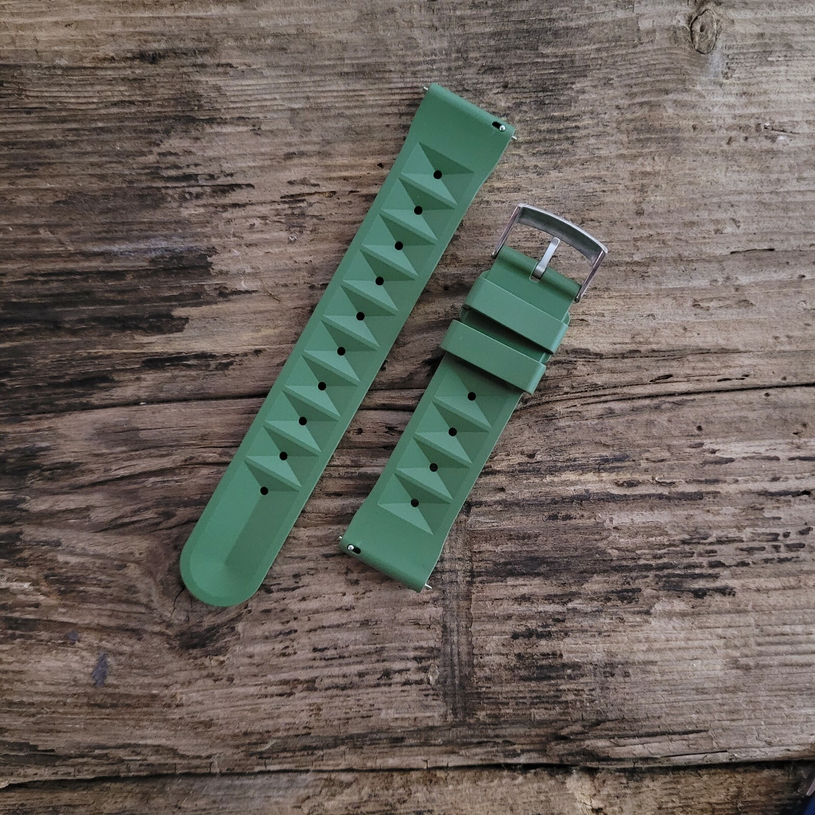 Waffle Watch Strap Band | Classic Seiko Style | FKM Rubber | Black Green Blue