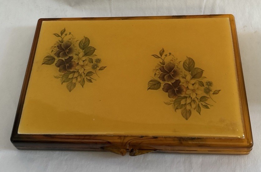 Vintage Faux Tortoise Shell Plastic Slim Travel Compact Jewelry Vanity Case 6”
