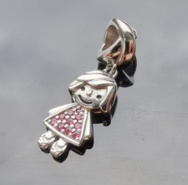 925 STERLING SILVER THAI PINK GEMSTONE LITTLE GIRL DANGLE CHARM