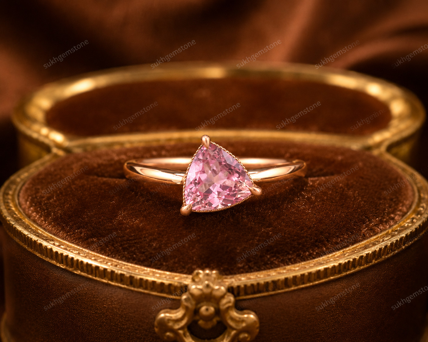 Lab Created Pink padparadscha Ring, Base Metal: Brass Finish: Gold Plated