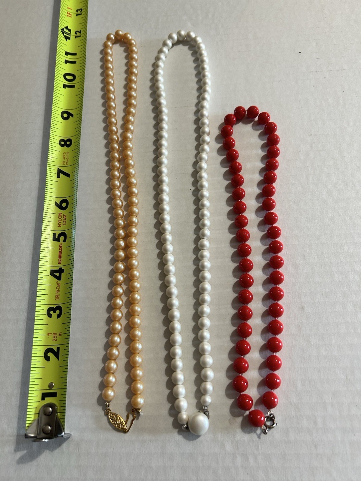 Vintage Lot 3 Beaded Necklaces Faux Pearl Red White Costume Jewelry