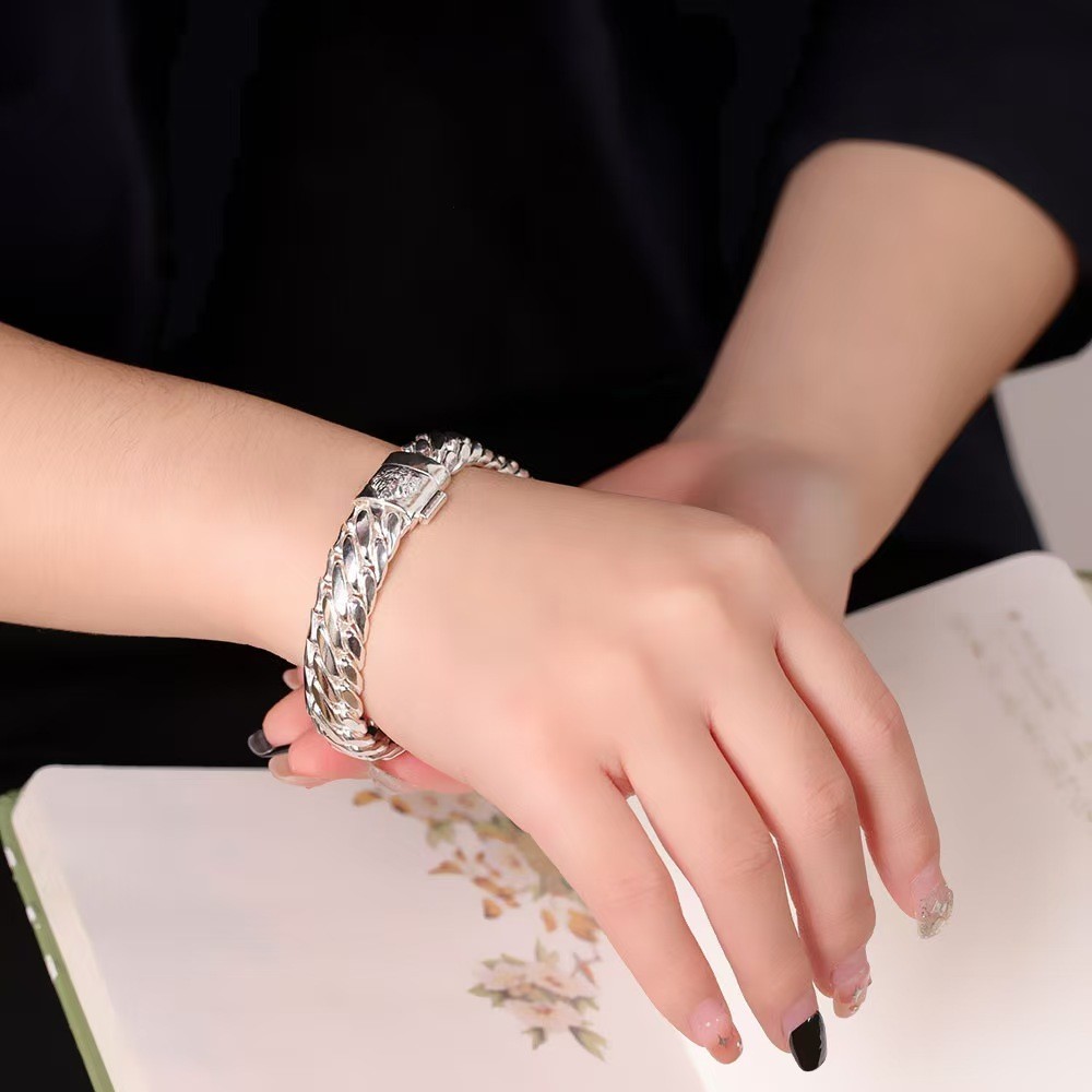 Solid S925 Sterling Silver Chain 12mm Braided Link Bracelet 83-84g 8.26in