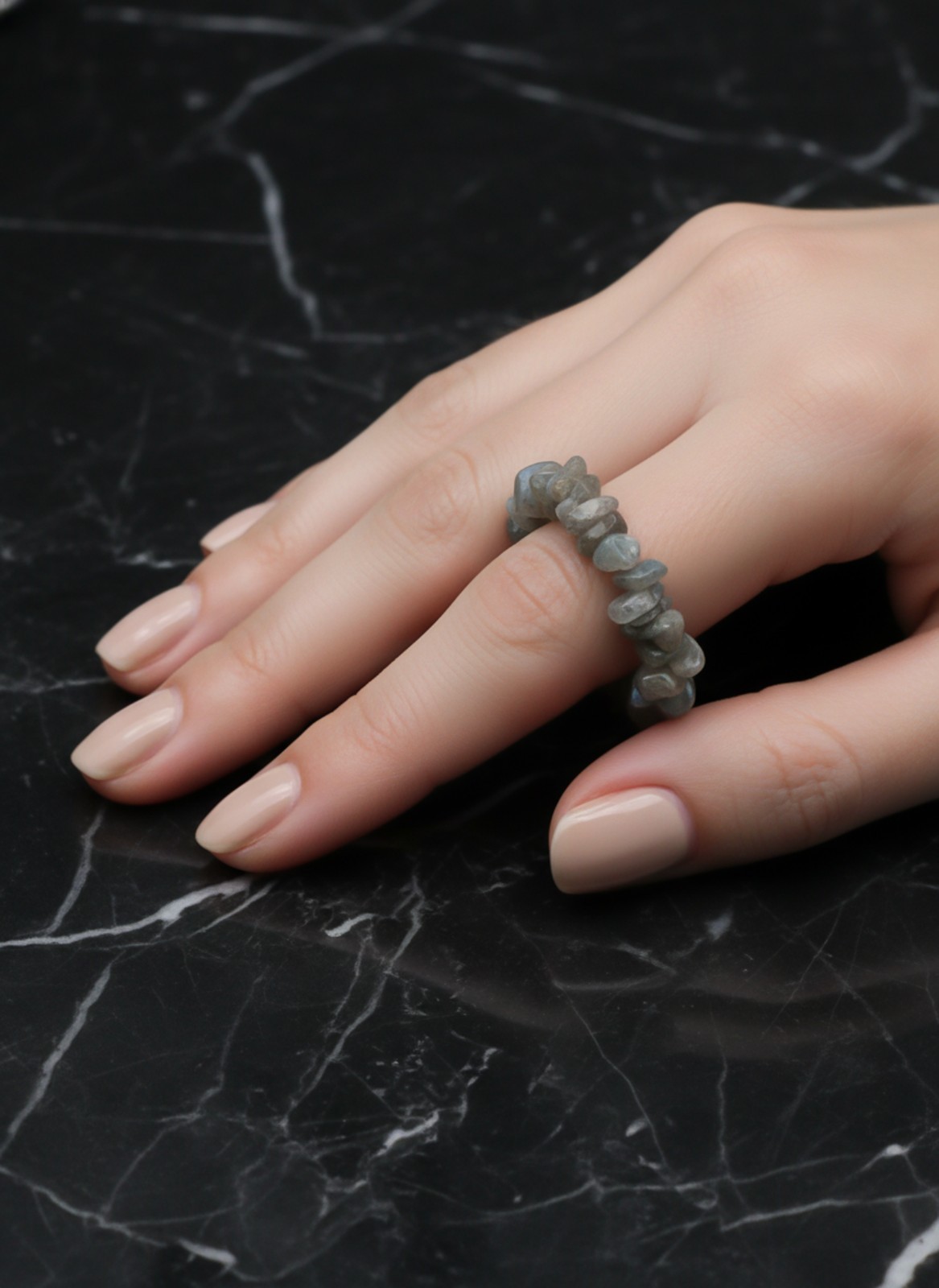 Labradorite Gemstone Beaded Ring Handmade Adjustable Elastic Jewelry Ring Gift