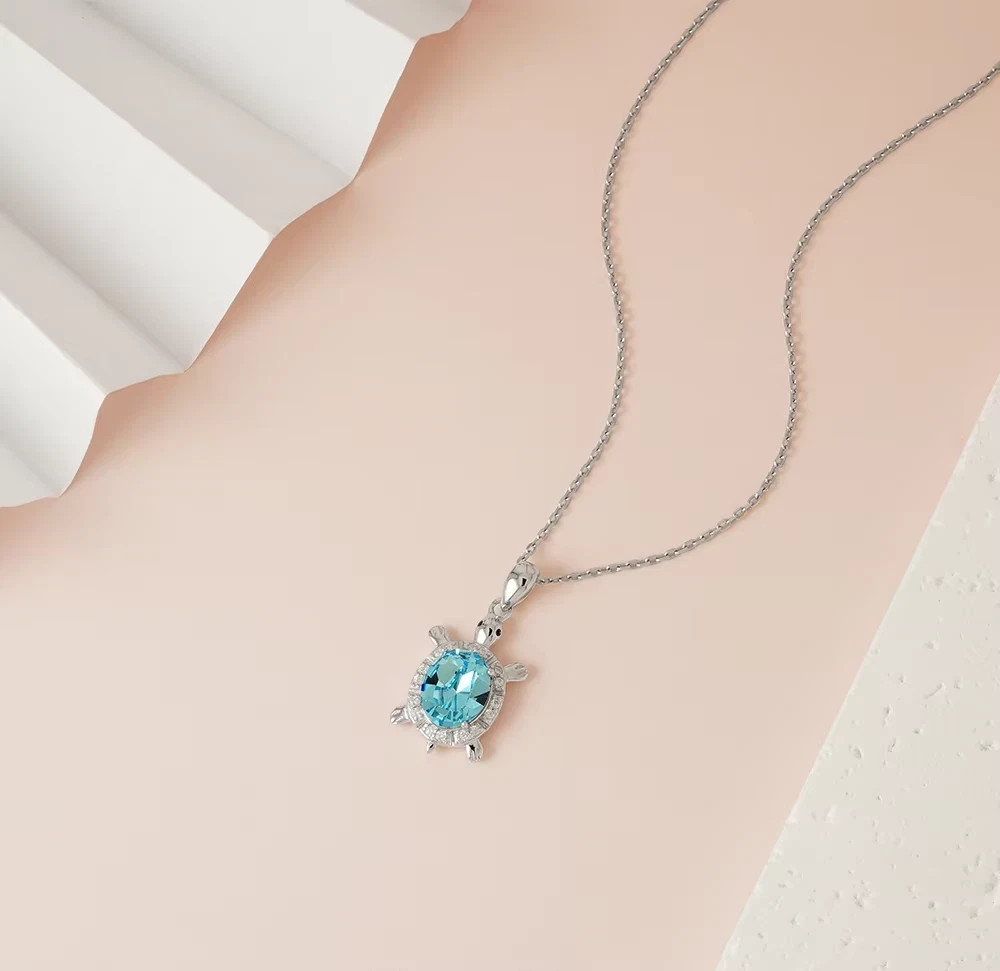 2Ct Oval Cut Lab-Created Aquamarine Turtle Women’s Pendant 14k White Gold Plated