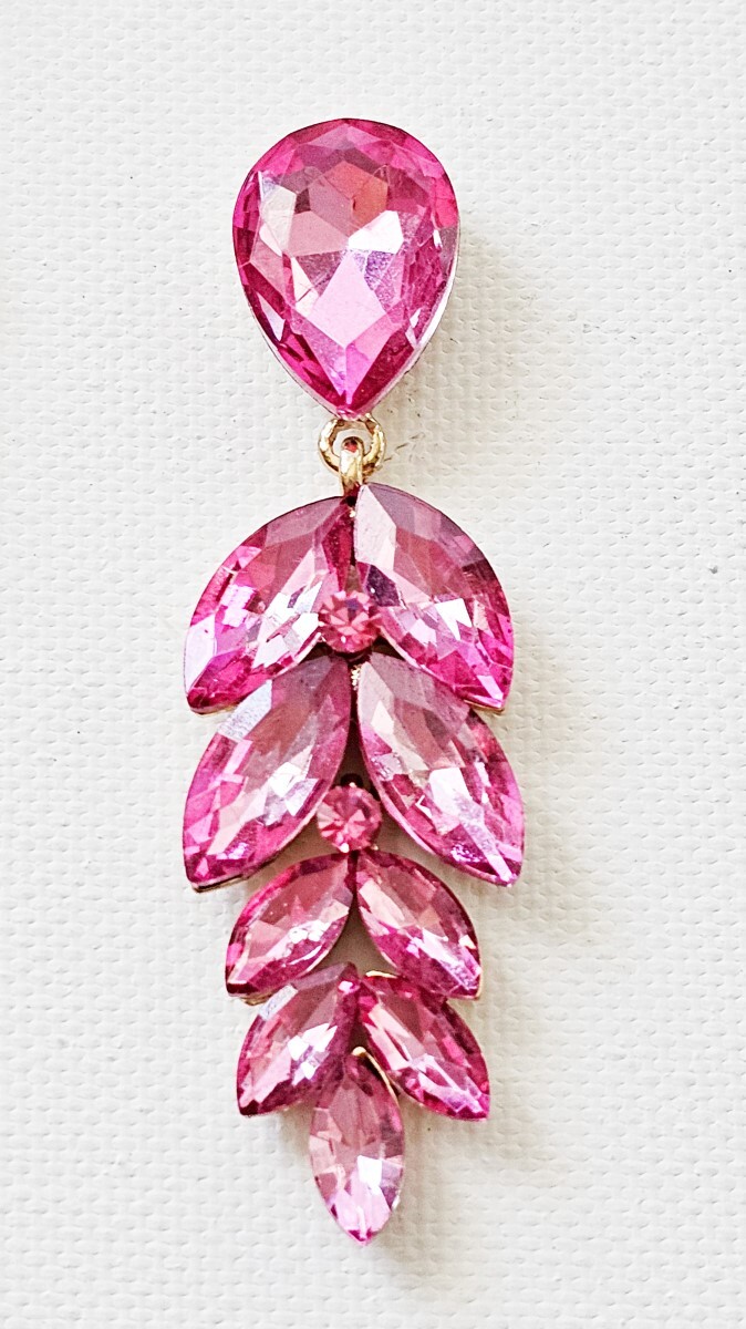Long Pink Crystal Earrings Special Occasion Chandelier Pierced