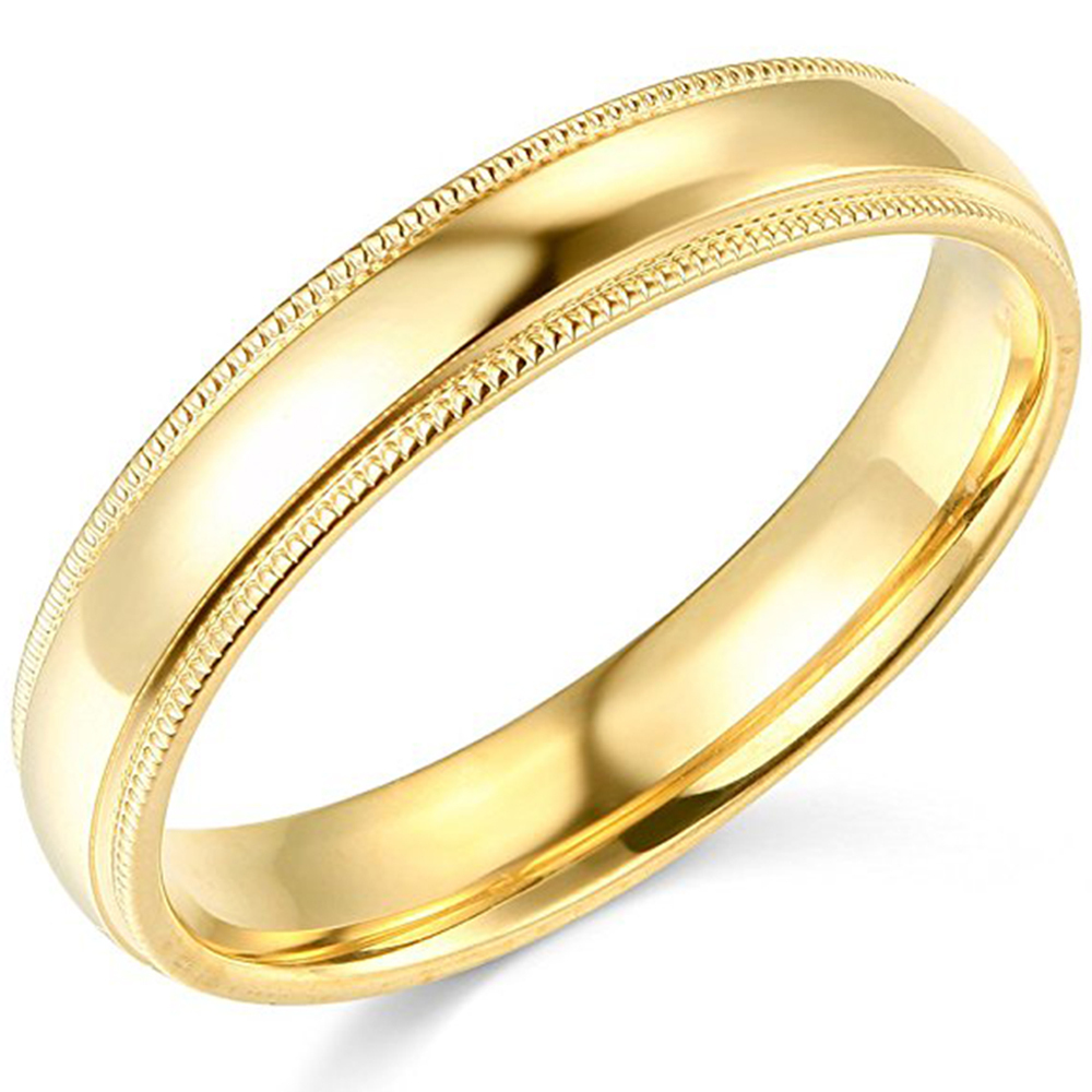 14K Yellow Gold 2mm 3mm 4mm 5mm 6mm Comfort Fit Men Women Milgrain Wedding Band