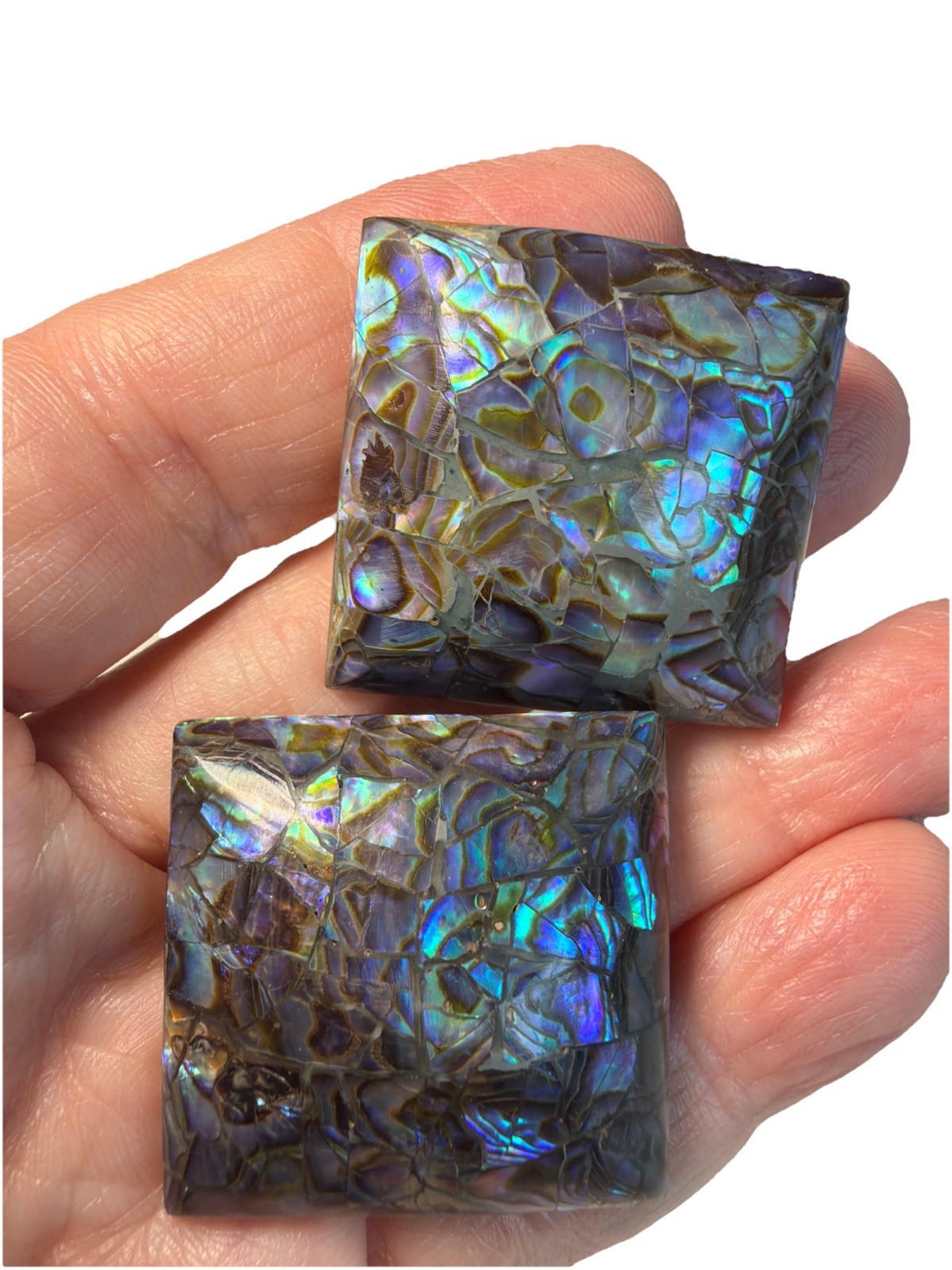 Vintage Square Shape Blue Earrings- Pierced- Measure 1.25 X 1.25 In- Silver Tone