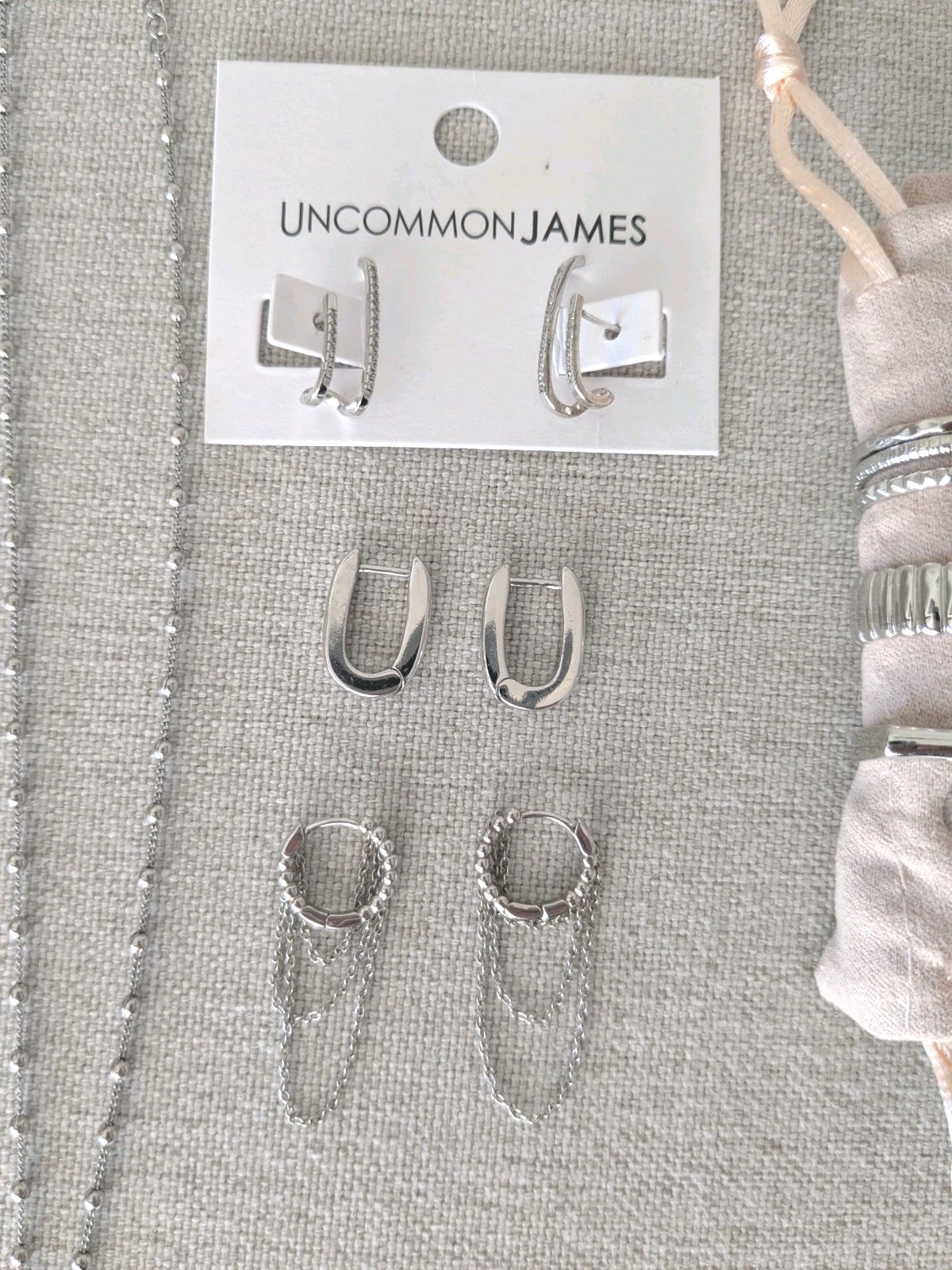 😍😍 UNCOMMON JAMES Silver Jewelry – Necklace (2) Earrings (3) Rings Size 8 (5)
