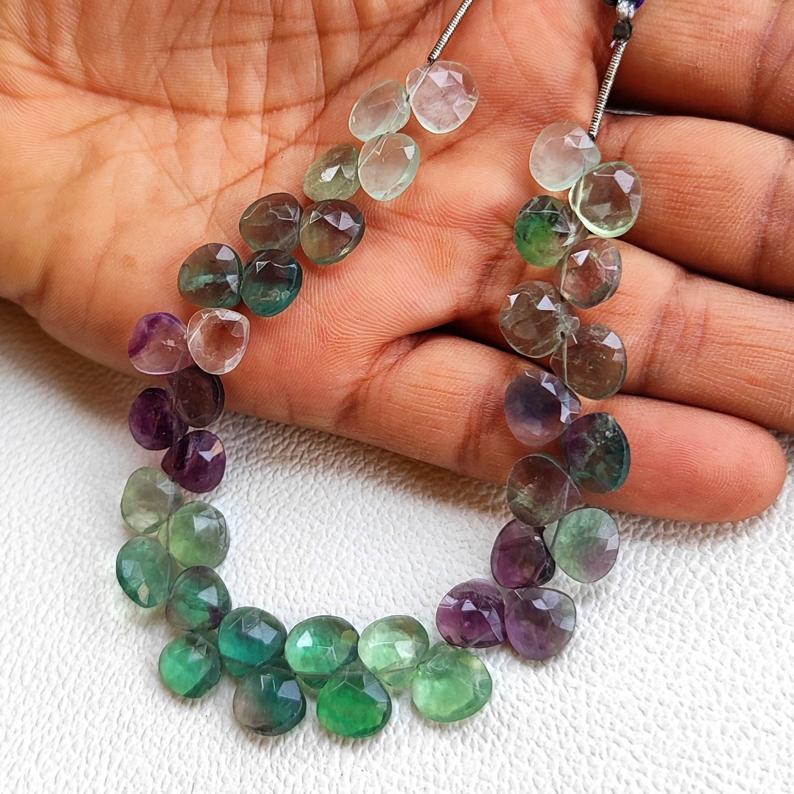 Natural Fluorite 9mm Faceted Heart Beads 8″ Strand Brazil Gemstone Jewelry