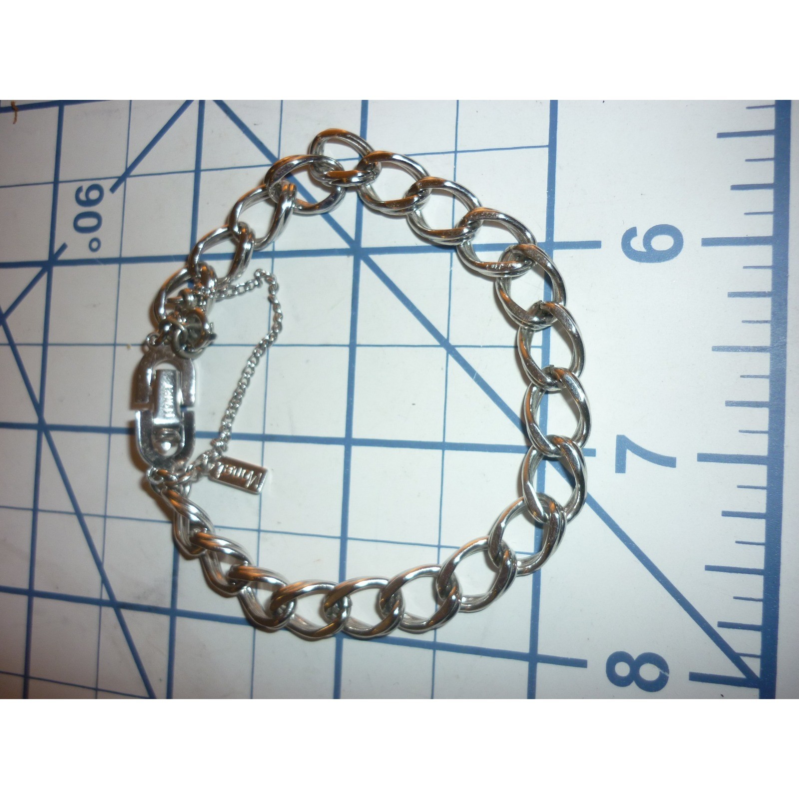 Monet Silver Tone Curb Link Bracelet with Safety Chain 7.5 Inch Vintage