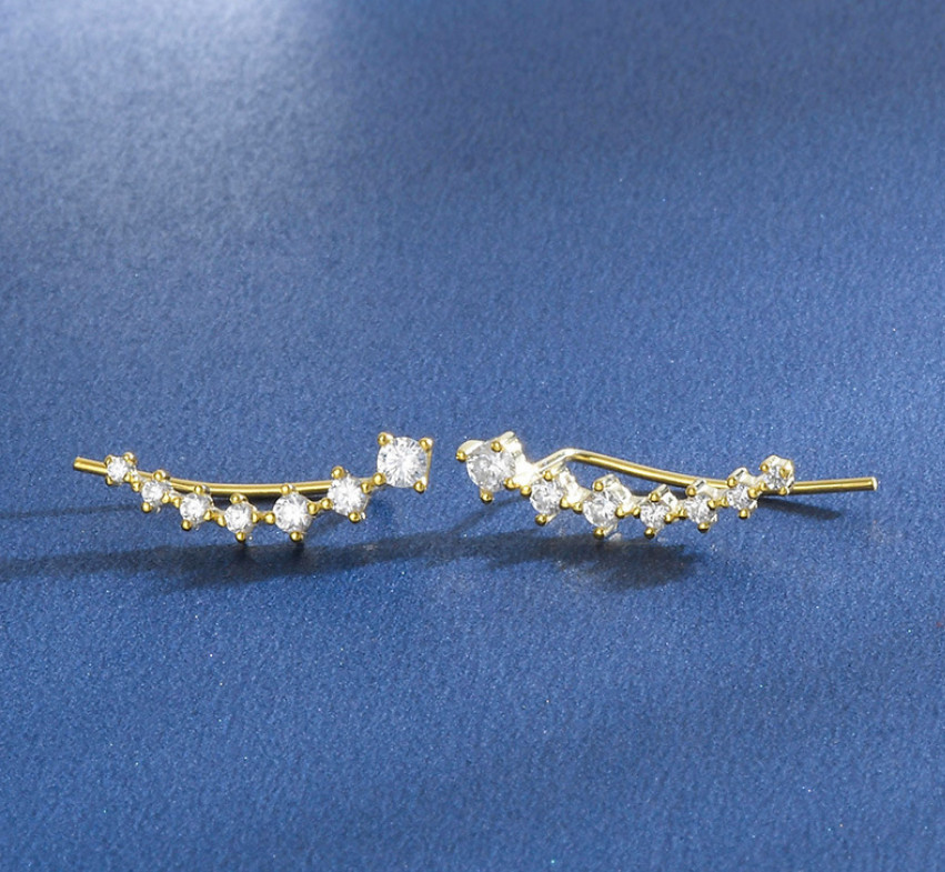14K Gold over Sterling Silver Crawler Cuff Climber Earrings Cubic Zirconia K50