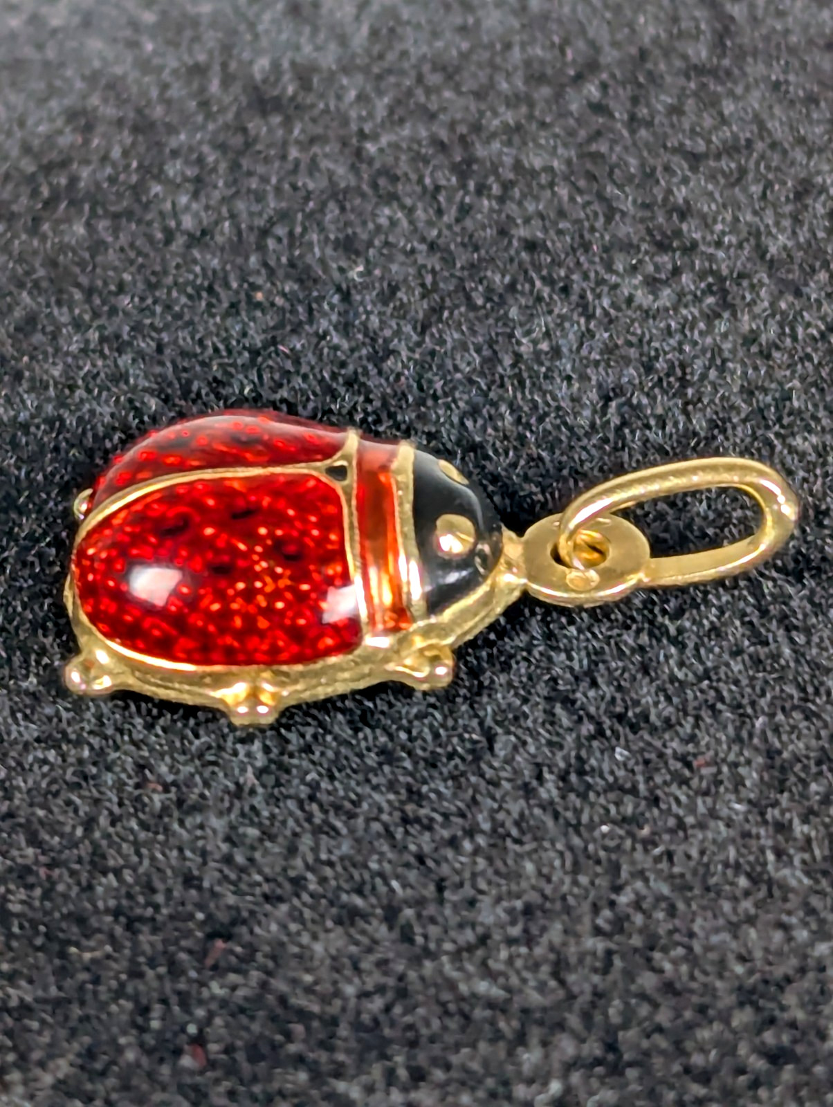 Vintage 18K SOLID Yellow Gold Lady Bug Pendant Charm Jewelry Gift FREE Shipping