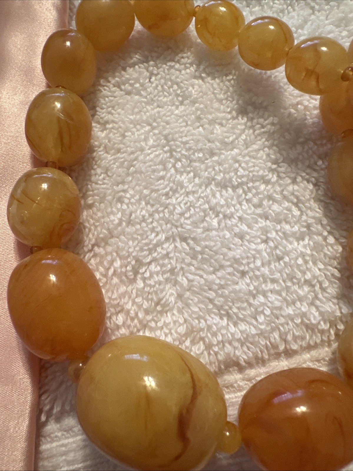 Antique Egg Yolk Translucent Lucite Beaded Necklace • 24” Graduated • 82g Estate