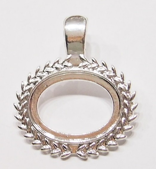 6 -25x18mm Shiny Silver Horizontal Wreath/ Enhancer Bail Pendant Setting 40x35mm
