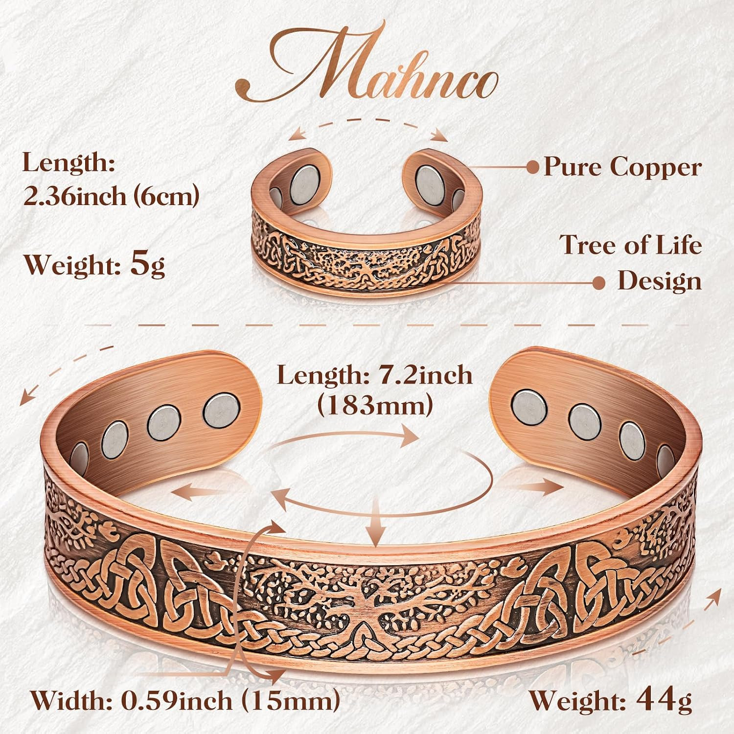 Copper Bracelet for Men & Women,12X Strength Magnetic Bracelets & Lymphatic Drai