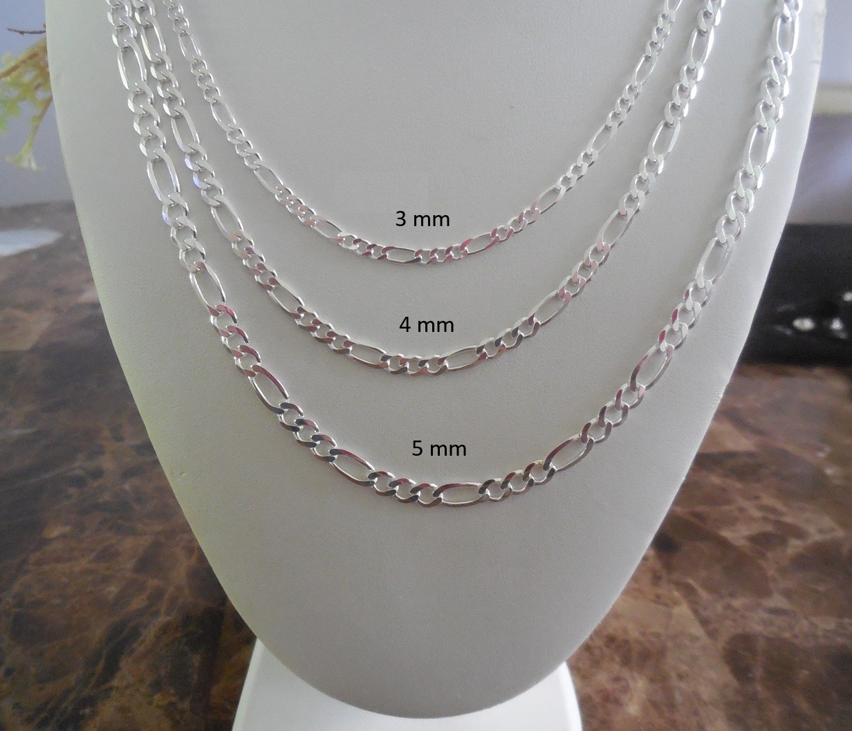Solid Sterling Silver Figaro Link Chain – Necklace and Bracelet Lengths – Italy
