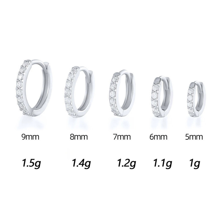 5/6/7/8/9mm 2Pcs Silver Gold Plated CZ Huggie Hoop Small Earrings Men Women TH2